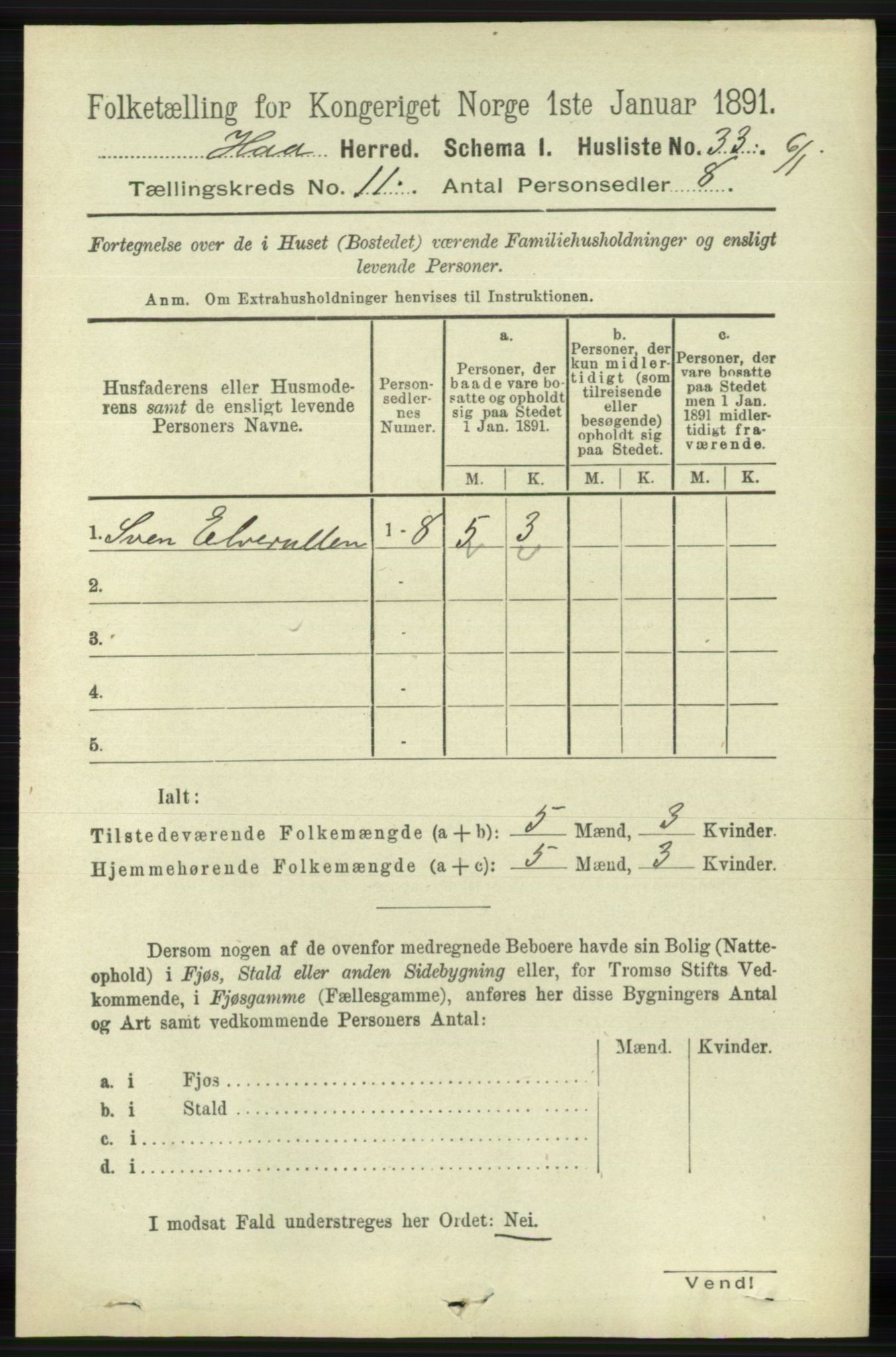 RA, 1891 census for 1119 Hå, 1891, p. 2626