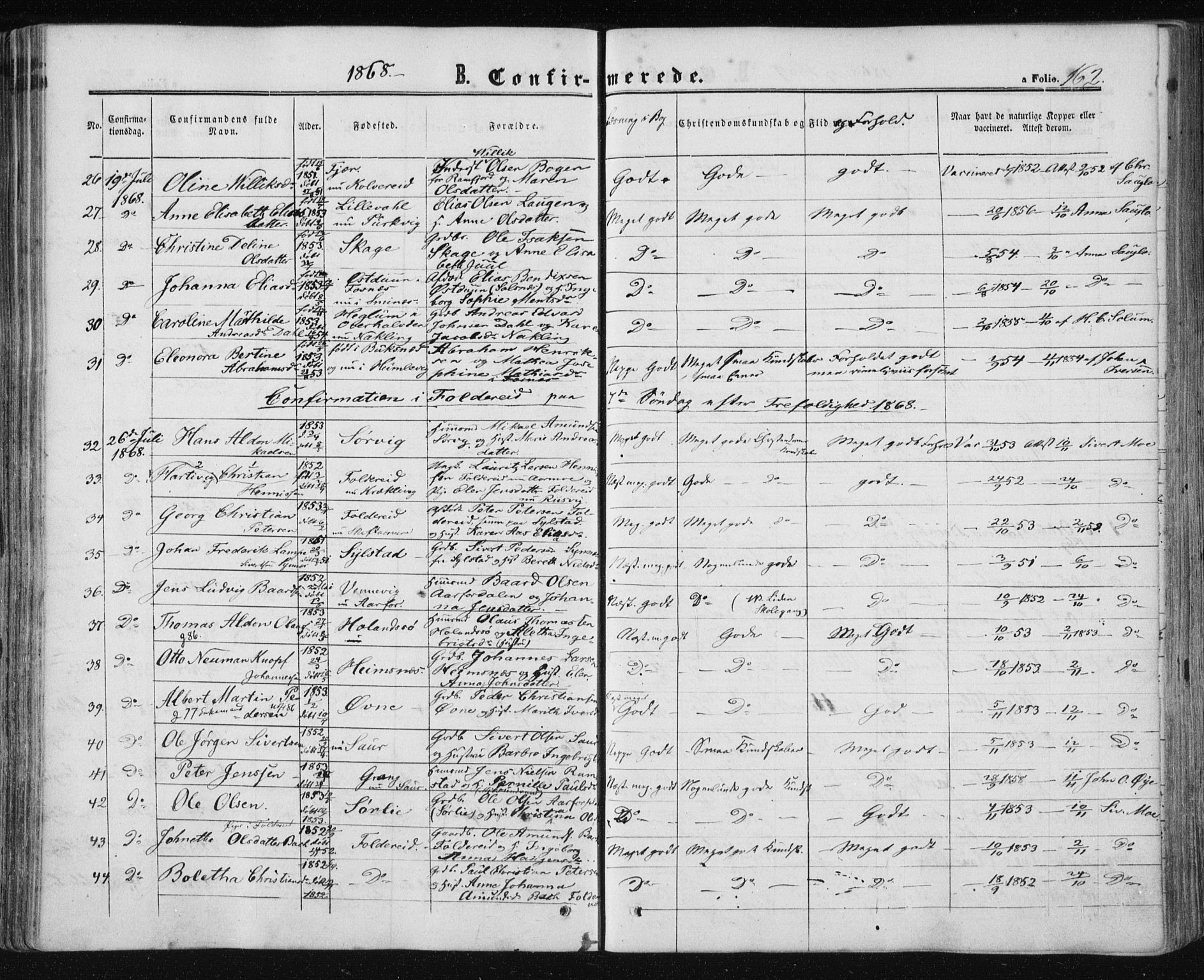 Ministerialprotokoller, klokkerbøker og fødselsregistre - Nord-Trøndelag, SAT/A-1458/780/L0641: Parish register (official) no. 780A06, 1857-1874, p. 162
