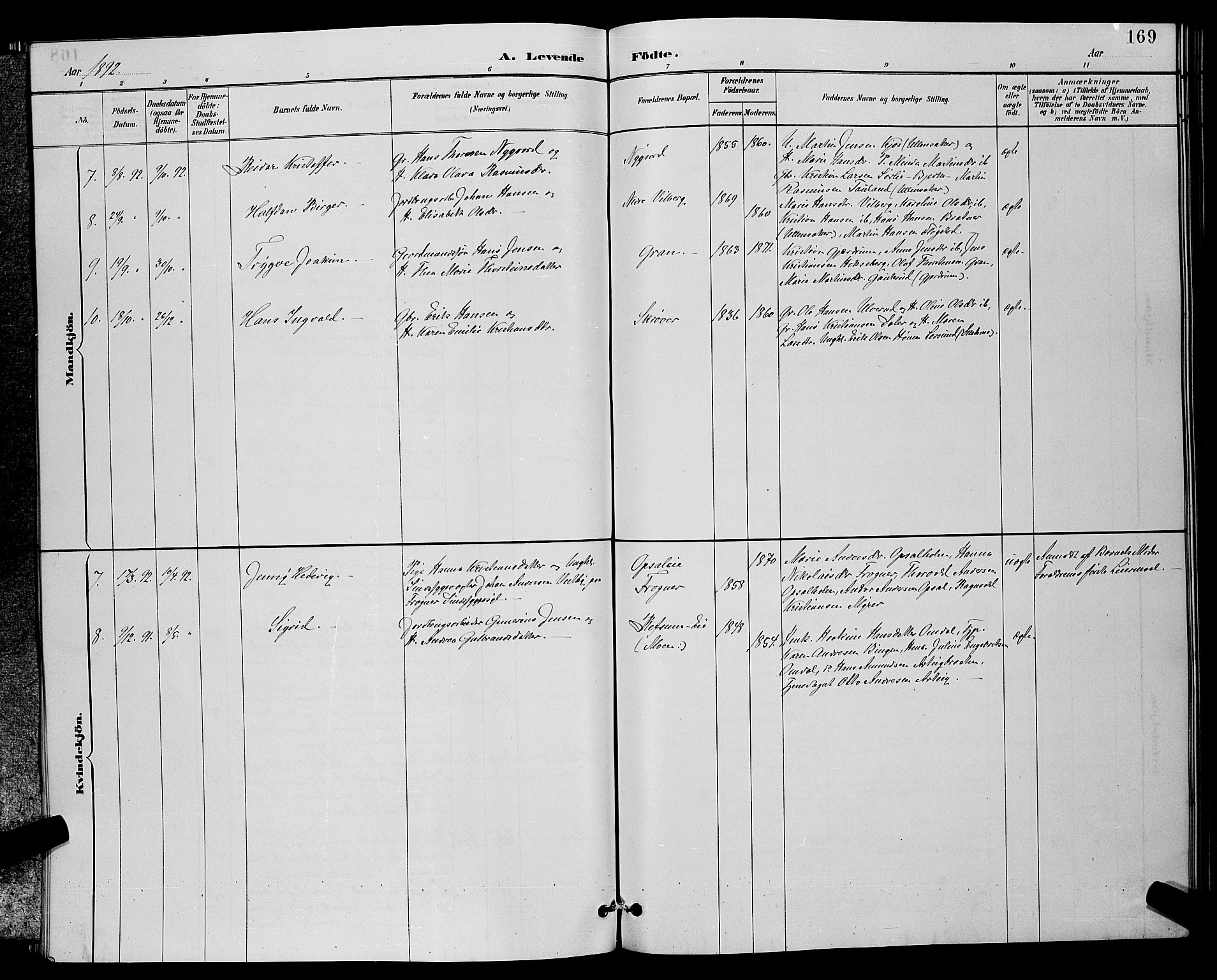 Sørum prestekontor Kirkebøker, SAO/A-10303/G/Ga/L0005: Parish register (copy) no. I 5.2, 1886-1894, p. 169
