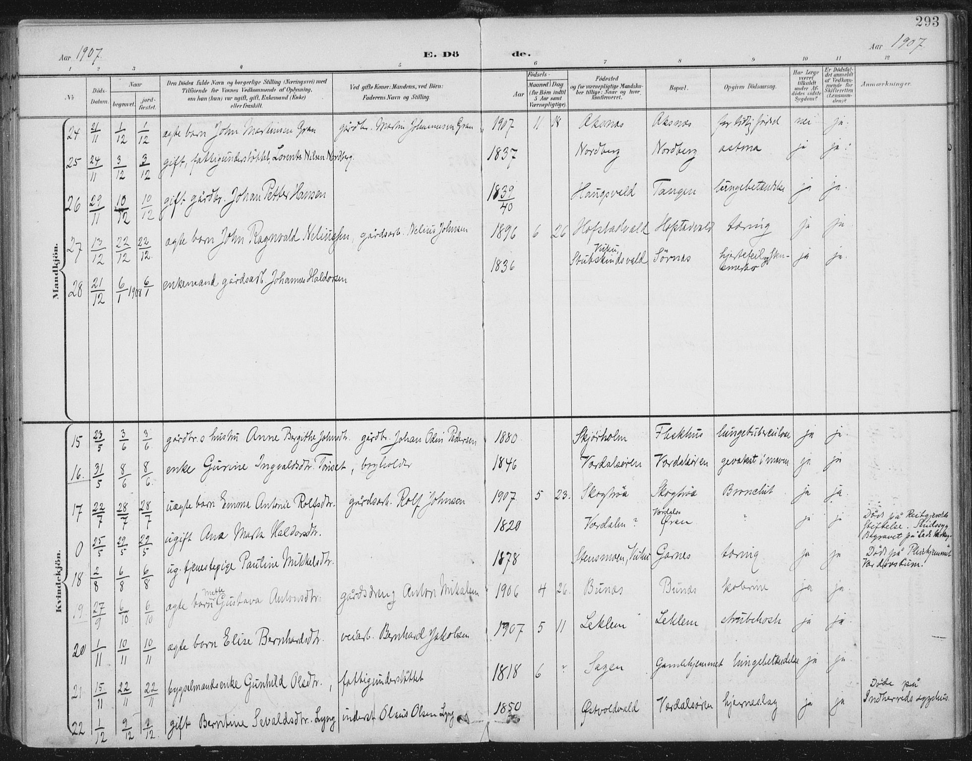 Ministerialprotokoller, klokkerbøker og fødselsregistre - Nord-Trøndelag, SAT/A-1458/723/L0246: Parish register (official) no. 723A15, 1900-1917, p. 293