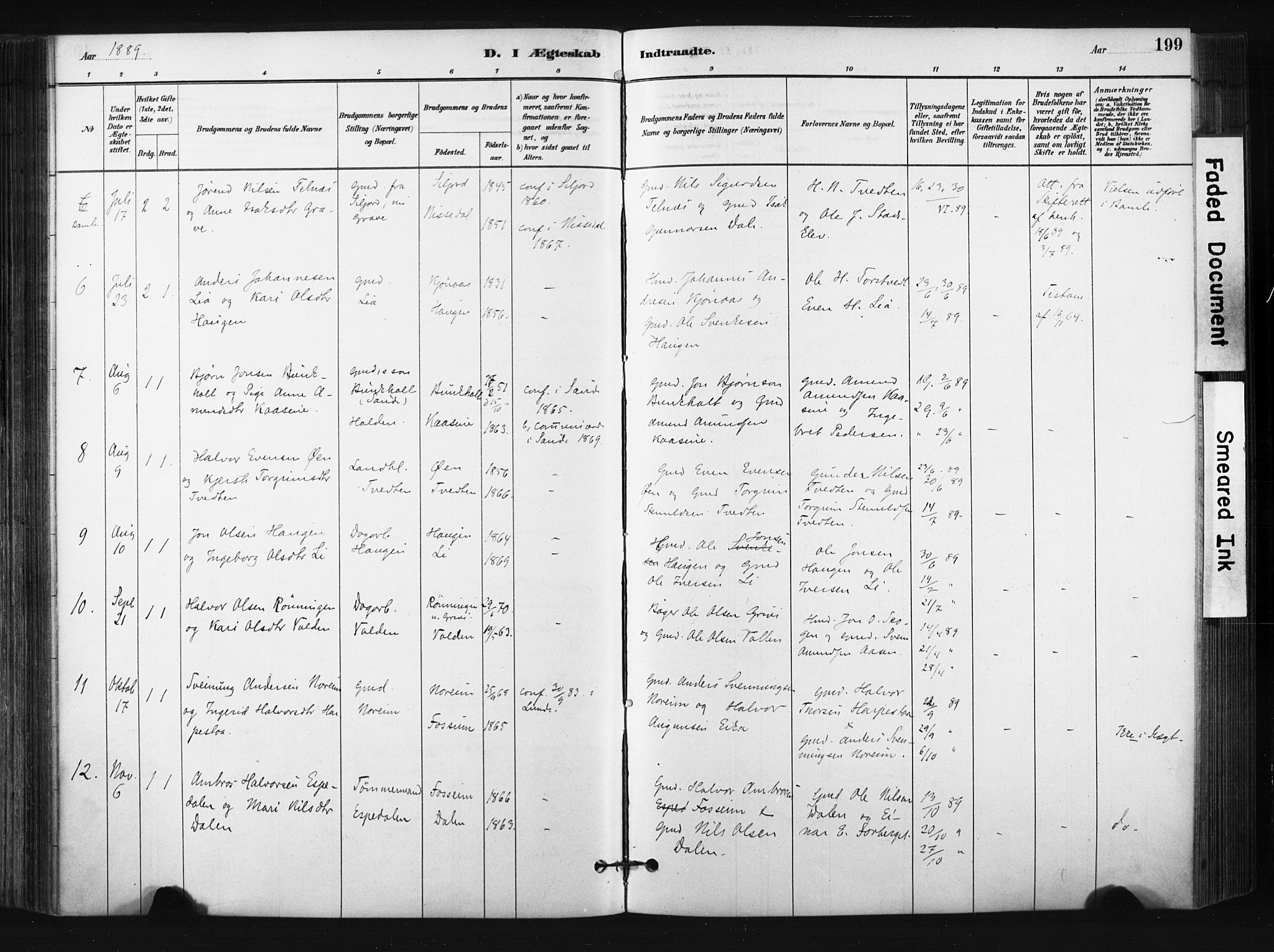 Bø kirkebøker, SAKO/A-257/F/Fa/L0010: Parish register (official) no. 10, 1880-1892, p. 199