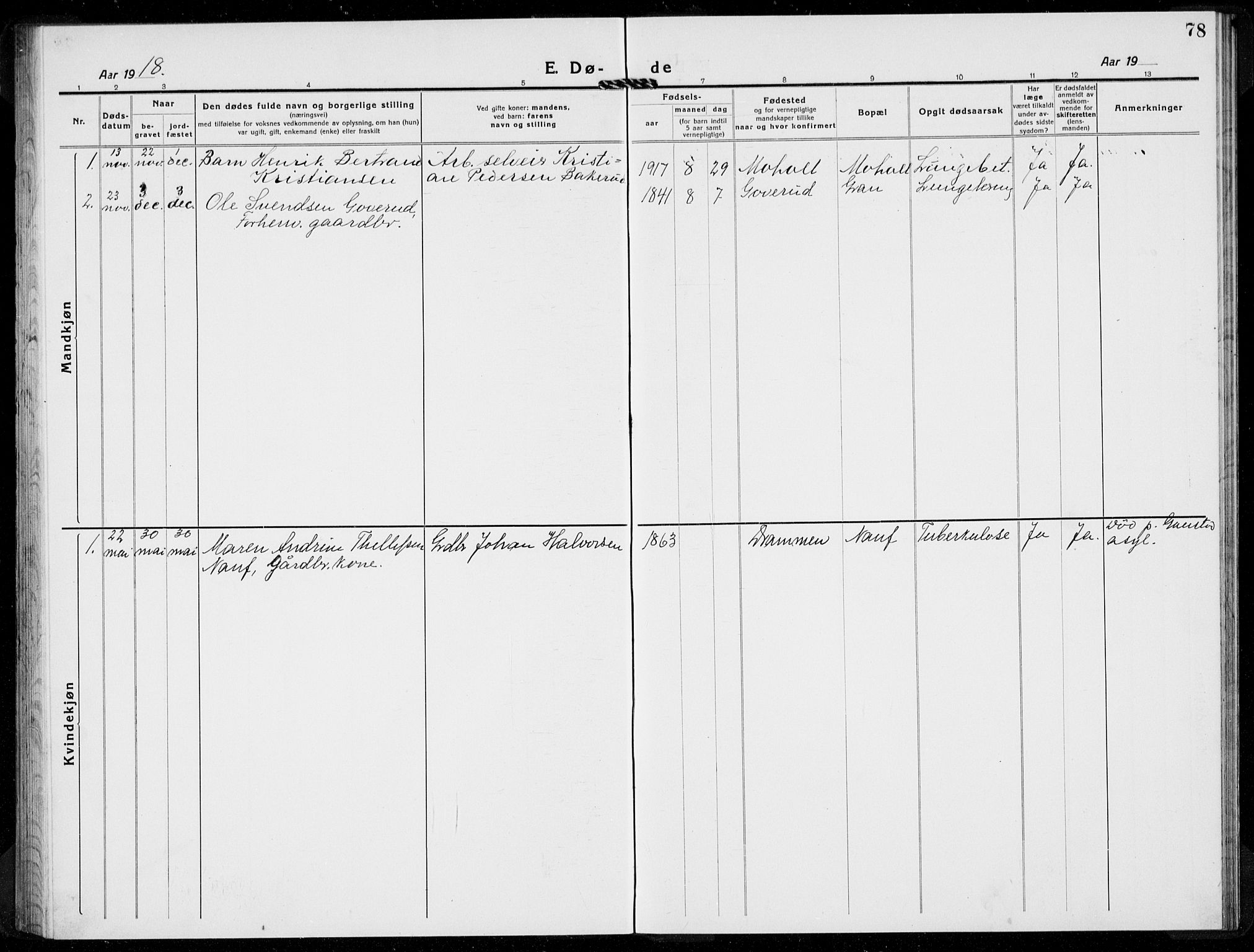 Hof kirkebøker, AV/SAKO-A-64/G/Gb/L0004: Parish register (copy) no. II 4, 1917-1934, p. 78