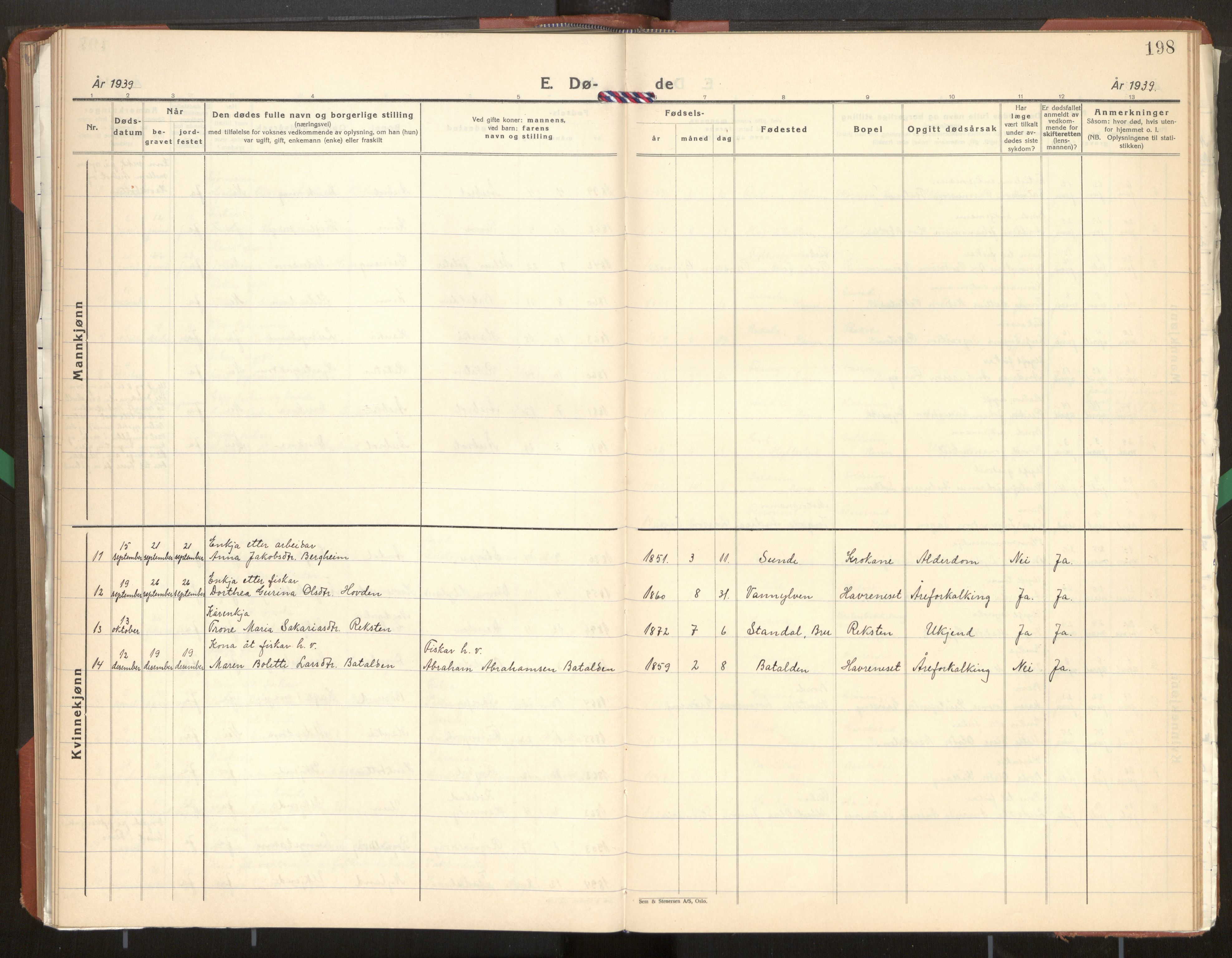 Kinn sokneprestembete, AV/SAB-A-80801/H/Hab/Haba/L0003: Parish register (copy) no. A 3, 1939-1960, p. 198