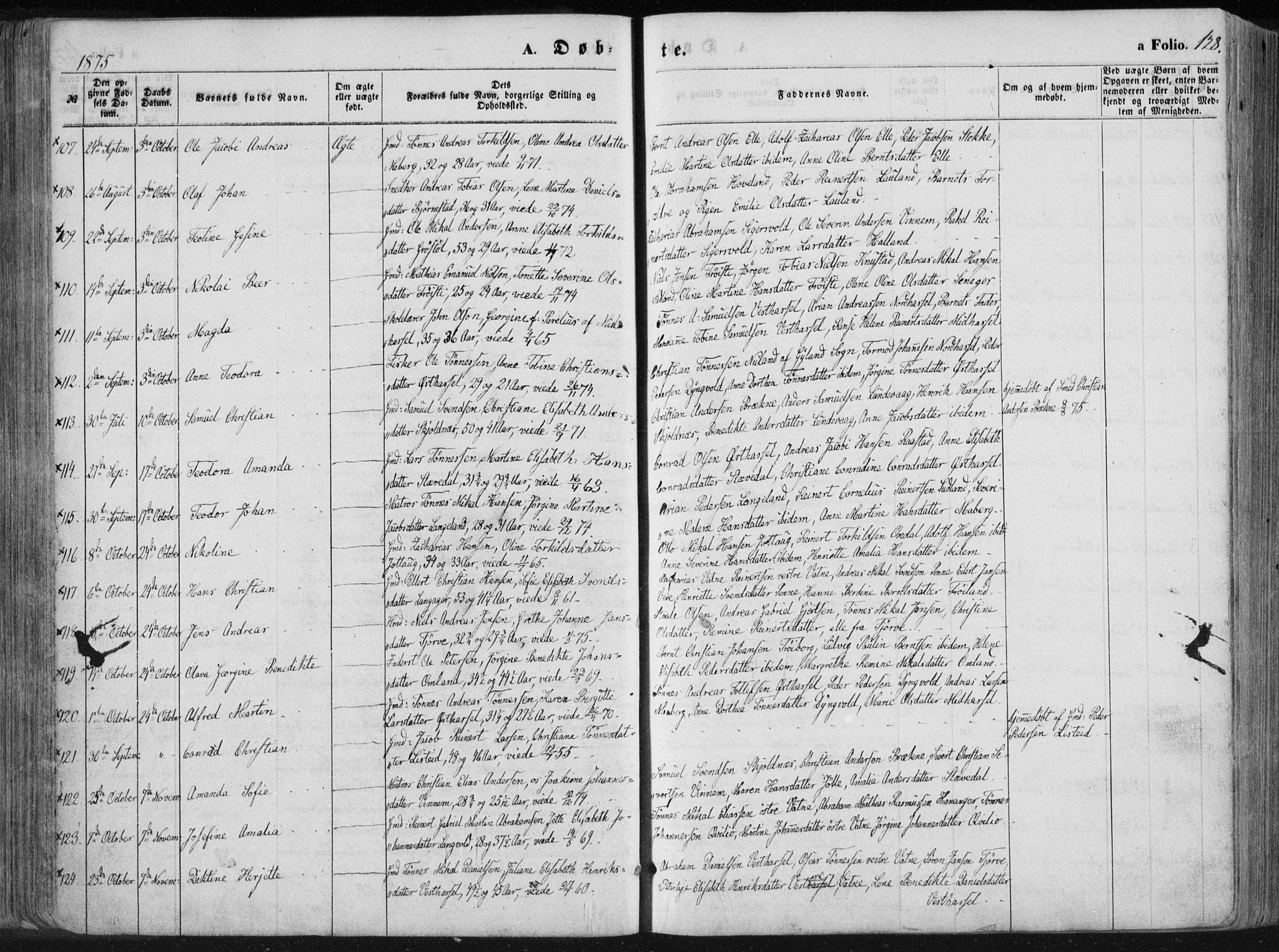 Lista sokneprestkontor, AV/SAK-1111-0027/F/Fa/L0011: Parish register (official) no. A 11, 1861-1878, p. 128