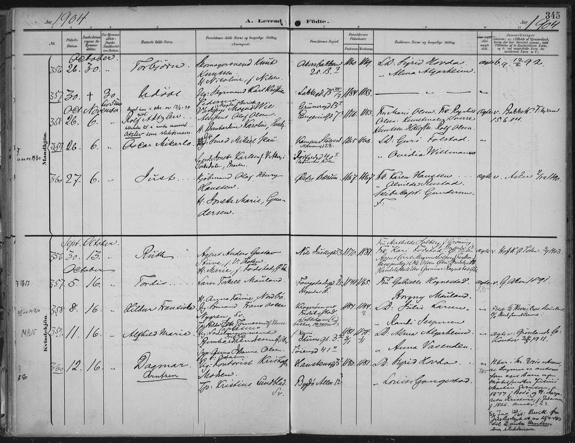 Rikshospitalet prestekontor Kirkebøker, SAO/A-10309b/F/L0012: Parish register (official) no. 12, 1901-1904, p. 345