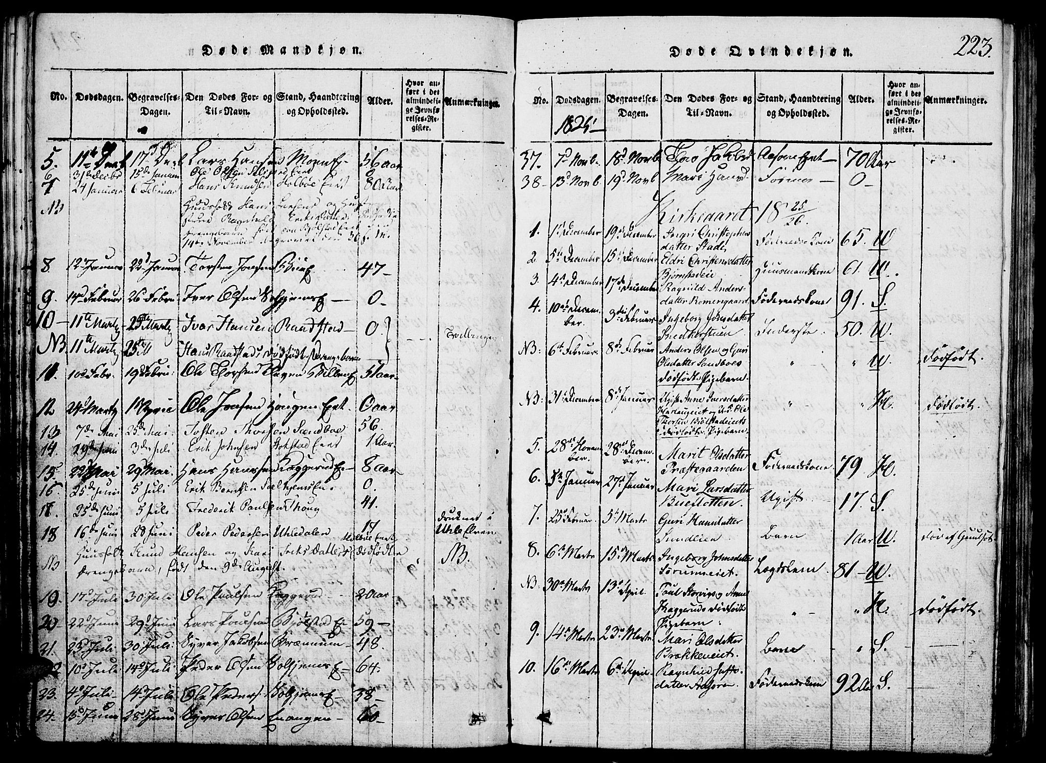Vågå prestekontor, SAH/PREST-076/H/Ha/Hab/L0001: Parish register (copy) no. 1, 1815-1827, p. 222-223