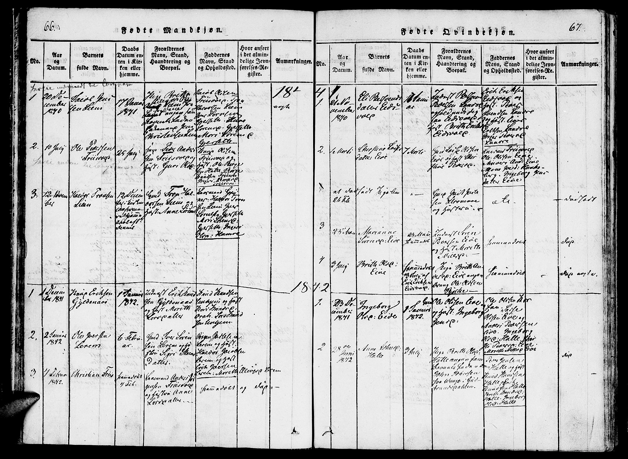 Ministerialprotokoller, klokkerbøker og fødselsregistre - Møre og Romsdal, SAT/A-1454/542/L0551: Parish register (official) no. 542A01, 1818-1853, p. 66-67