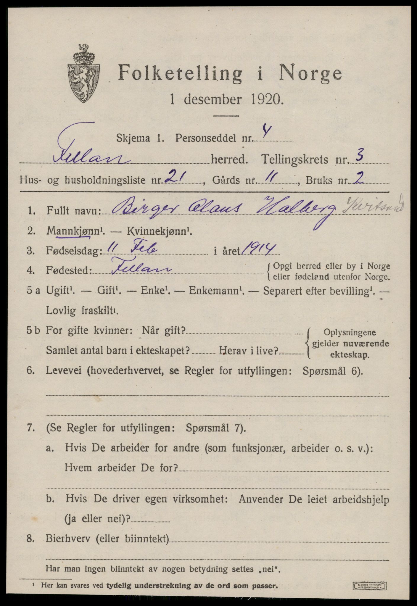 SAT, 1920 census for Fillan, 1920, p. 1754