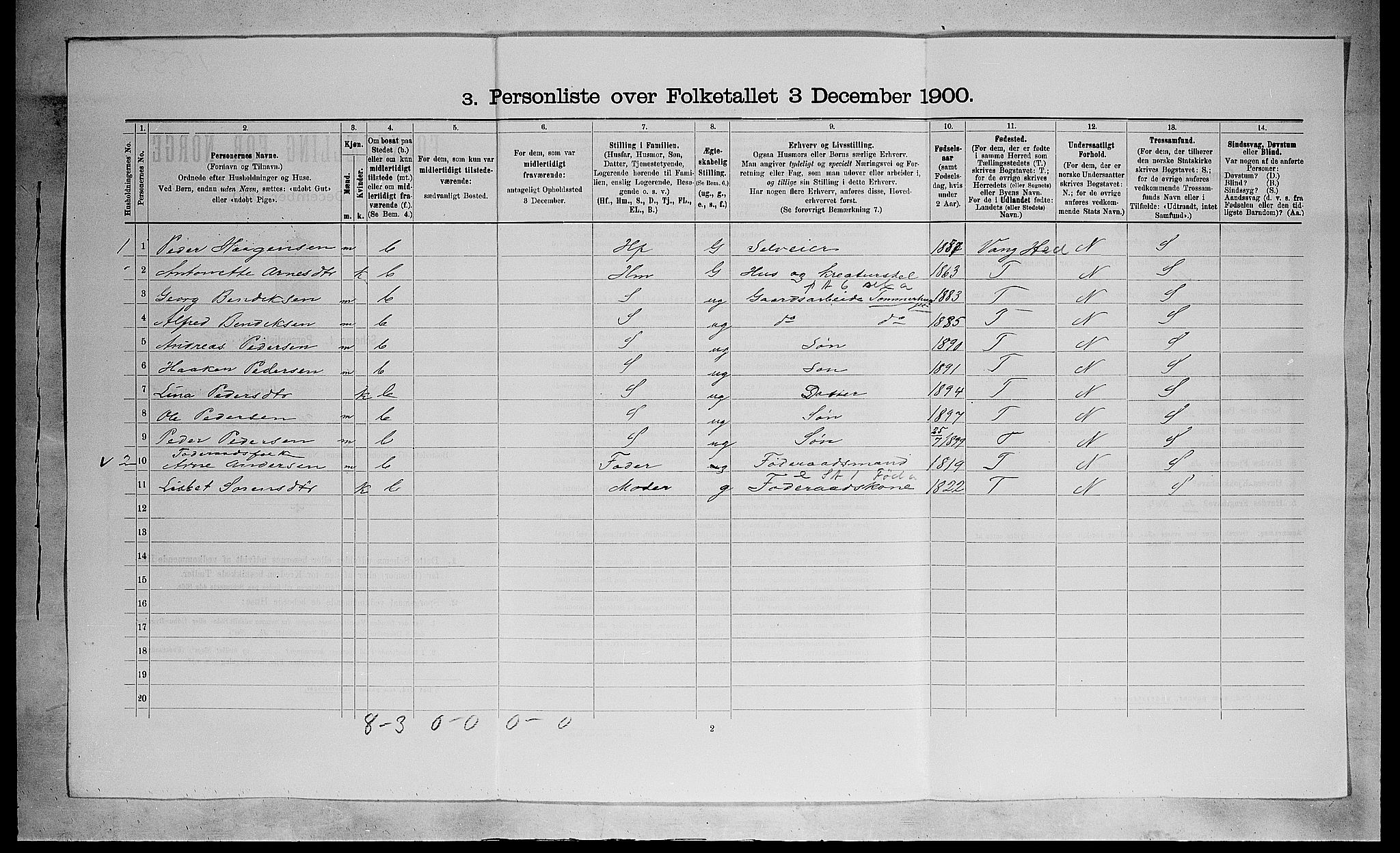 SAH, 1900 census for Furnes, 1900, p. 601