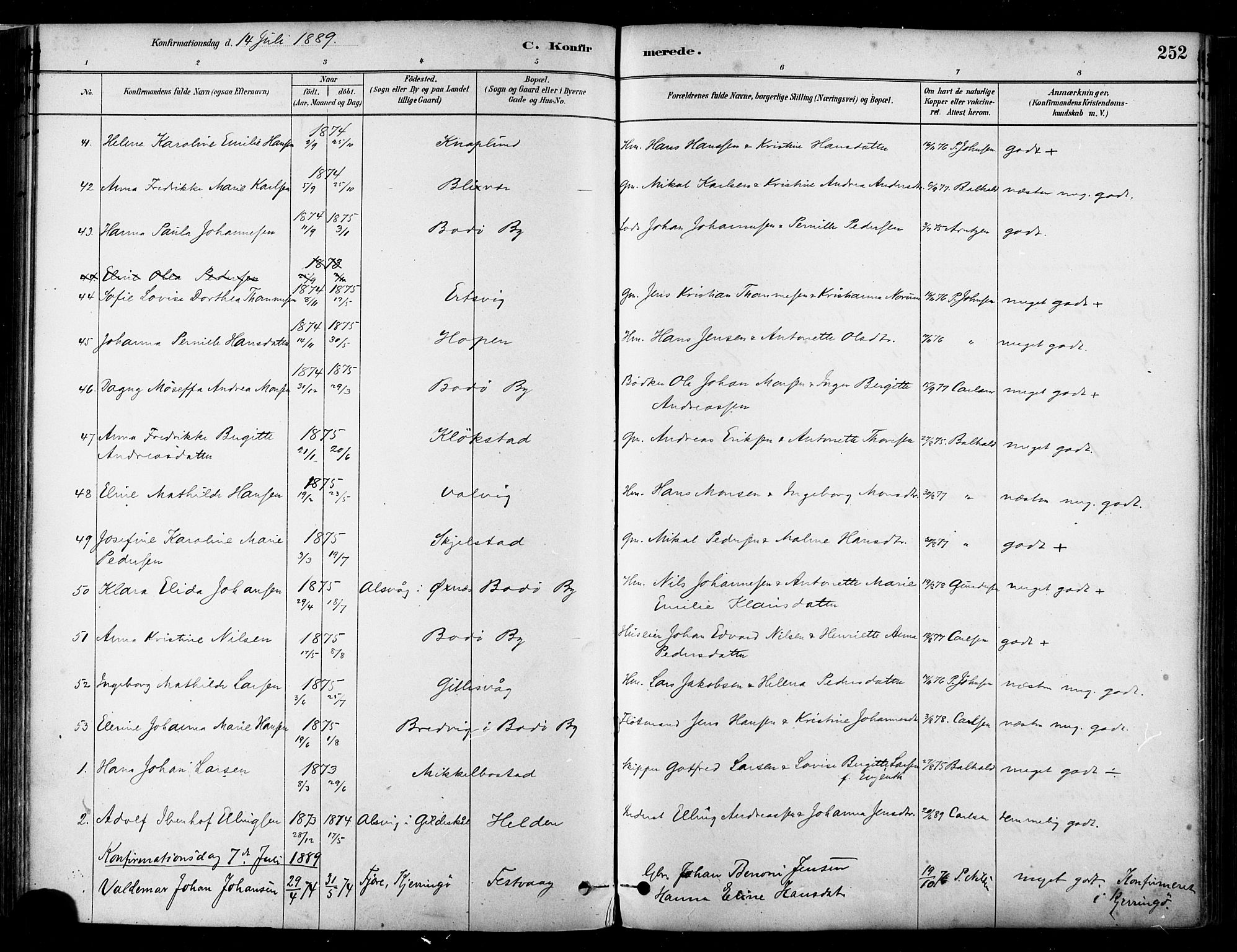 Ministerialprotokoller, klokkerbøker og fødselsregistre - Nordland, SAT/A-1459/802/L0054: Parish register (official) no. 802A01, 1879-1893, p. 252