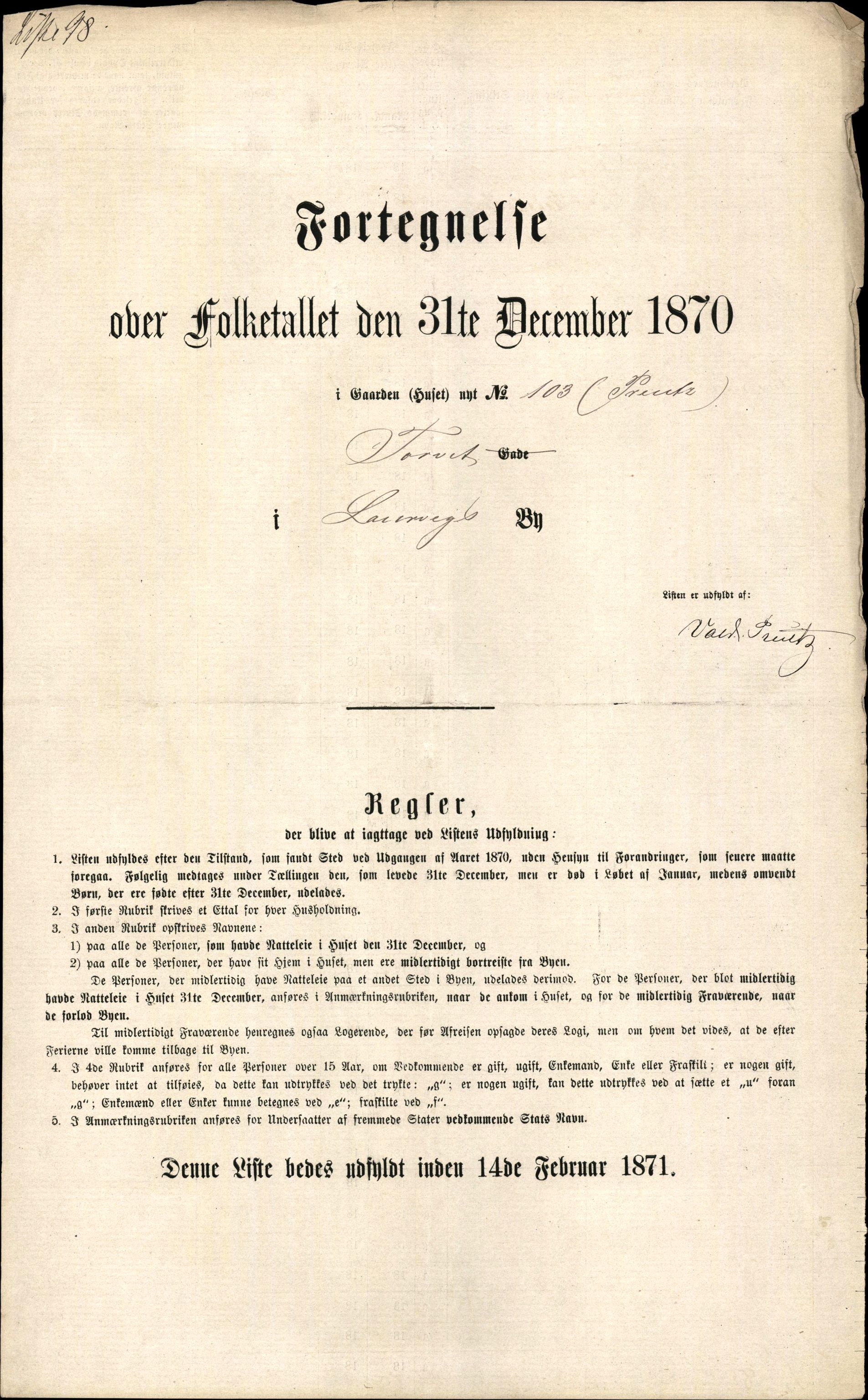 RA, 1870 census for 0707 Larvik, 1870, p. 213