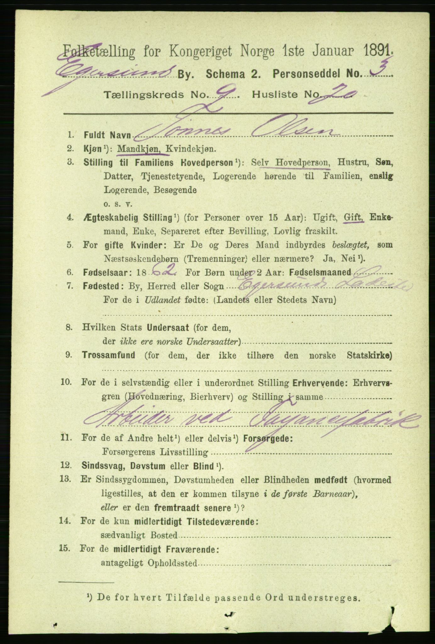 RA, 1891 census for 1101 Egersund, 1891, p. 1720