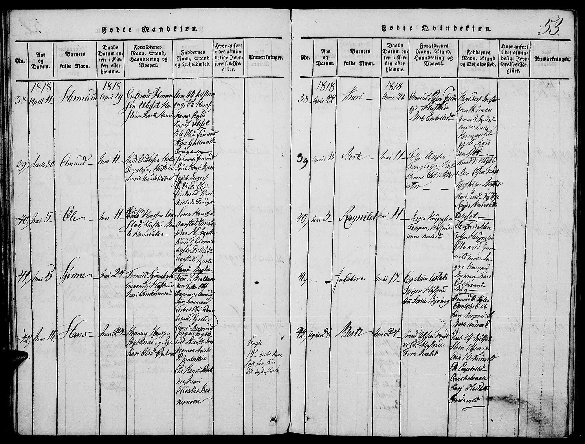 Strøm-Odalen prestekontor, AV/SAH-PREST-028/H/Ha/Hab/L0001: Parish register (copy) no. 1, 1813-1825, p. 53