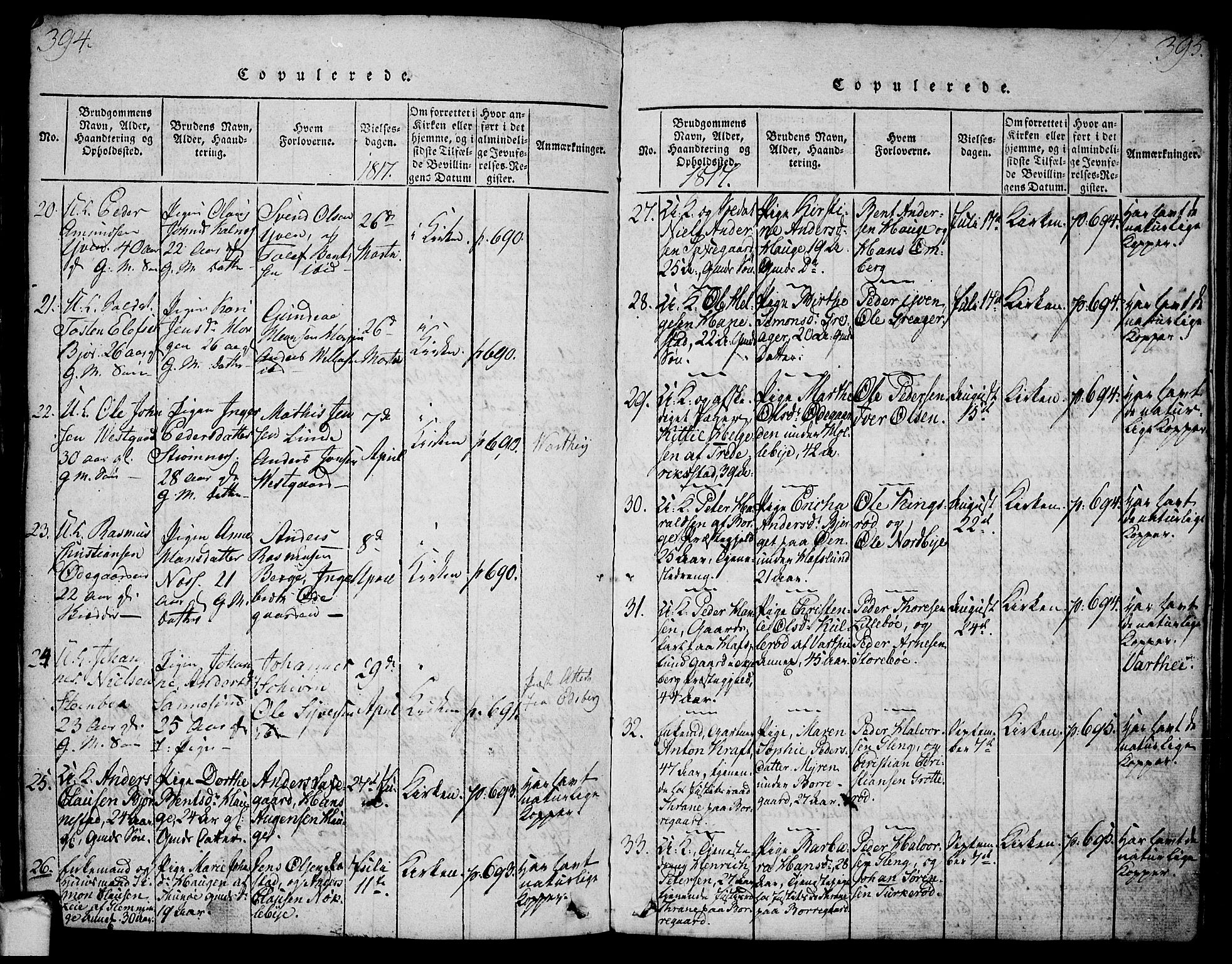 Tune prestekontor Kirkebøker, SAO/A-2007/F/Fa/L0005: Parish register (official) no. 5, 1815-1823, p. 394-395