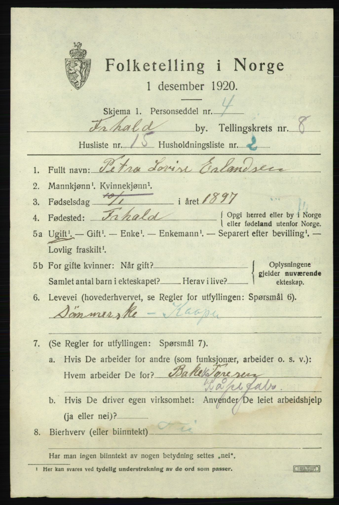 SAO, 1920 census for Fredrikshald, 1920, p. 15035