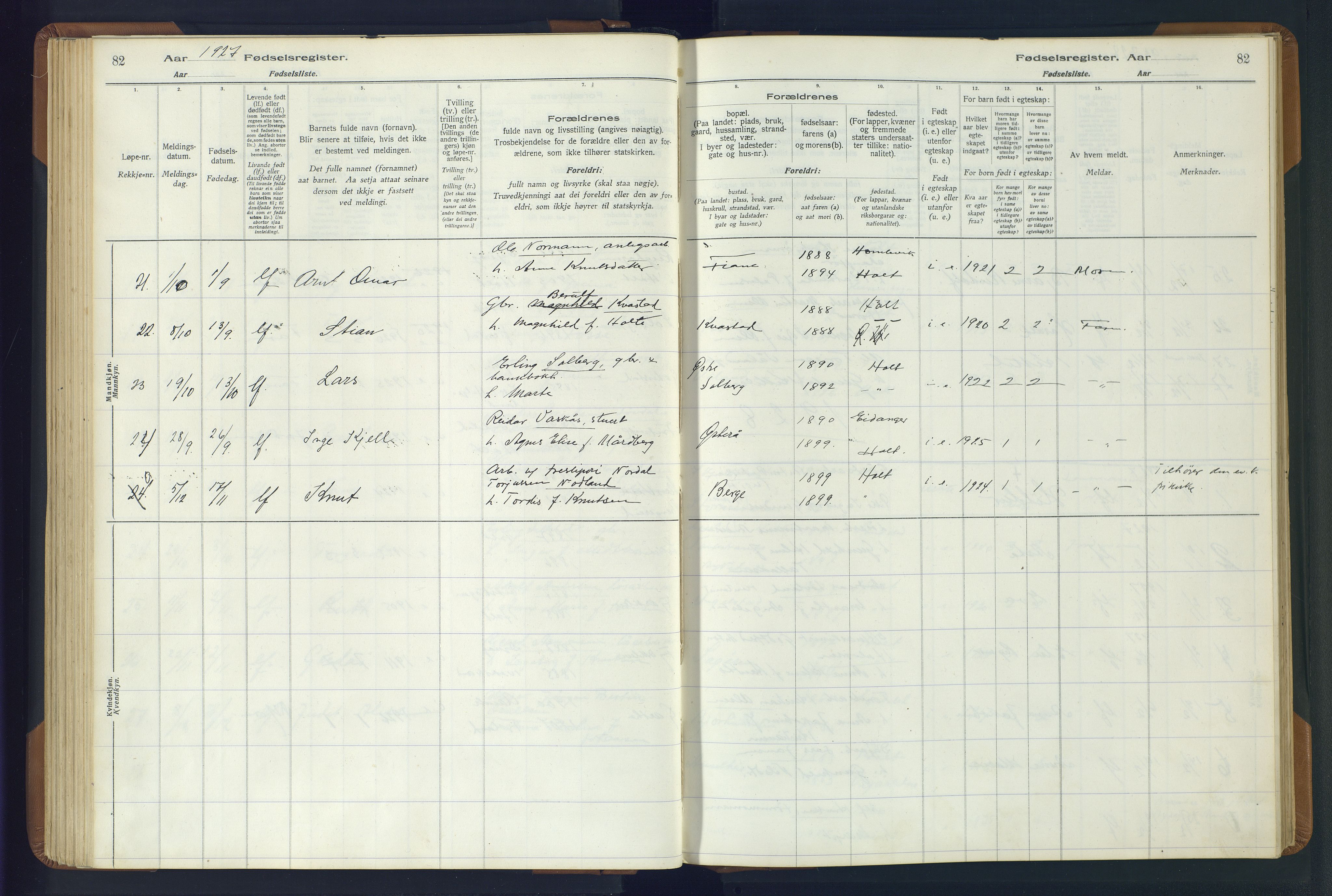 Holt sokneprestkontor, AV/SAK-1111-0021/J/Ja/L0001: Birth register no. II.4.1, 1916-1946, p. 82