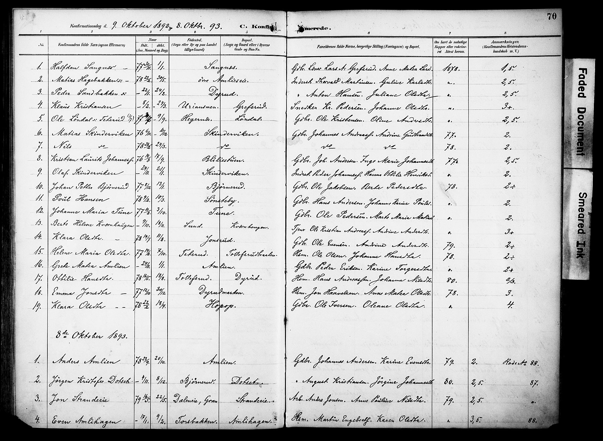 Vestre Toten prestekontor, AV/SAH-PREST-108/H/Ha/Haa/L0012: Parish register (official) no. 12, 1890-1906, p. 70