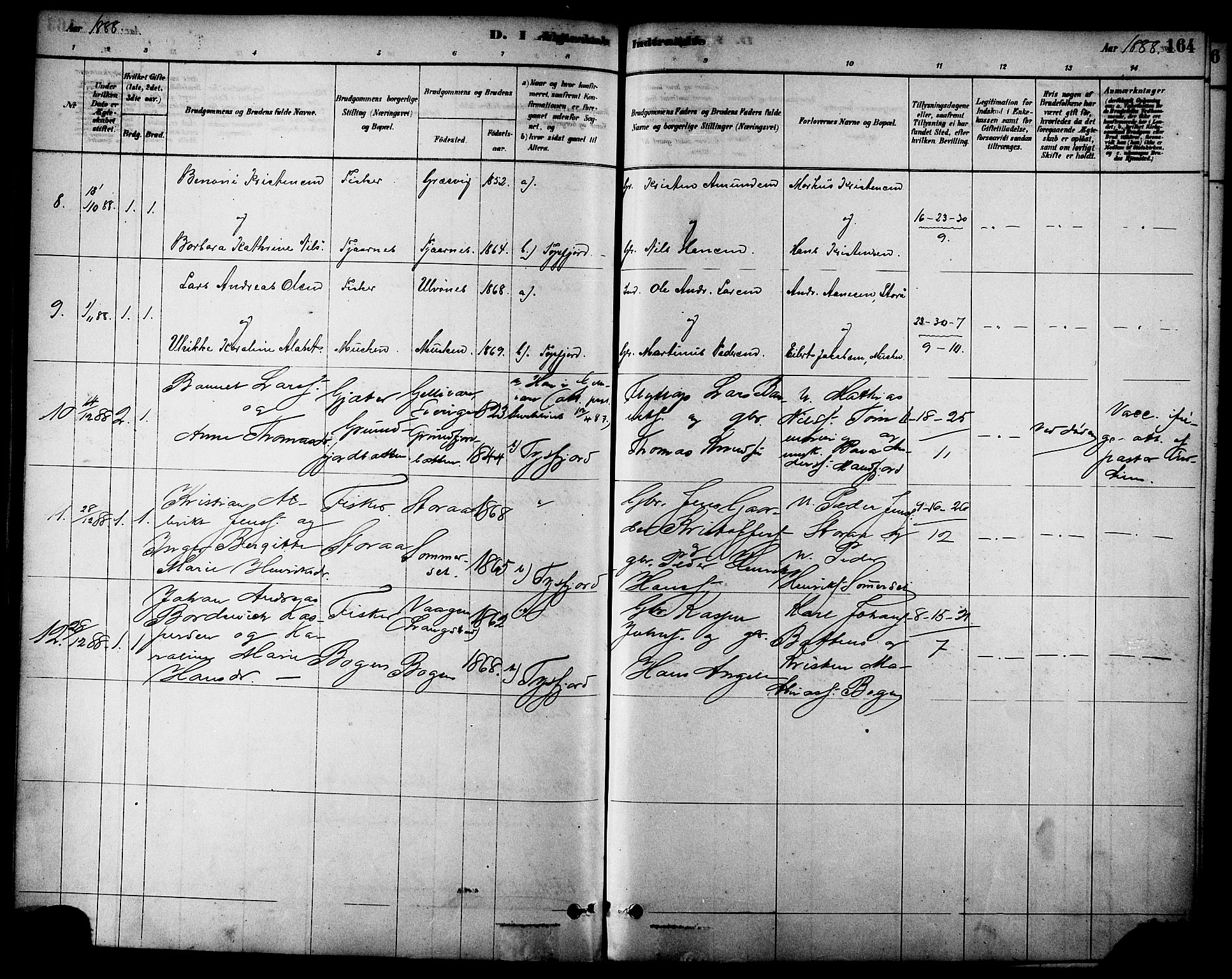 Ministerialprotokoller, klokkerbøker og fødselsregistre - Nordland, AV/SAT-A-1459/861/L0868: Parish register (official) no. 861A03, 1879-1889, p. 164