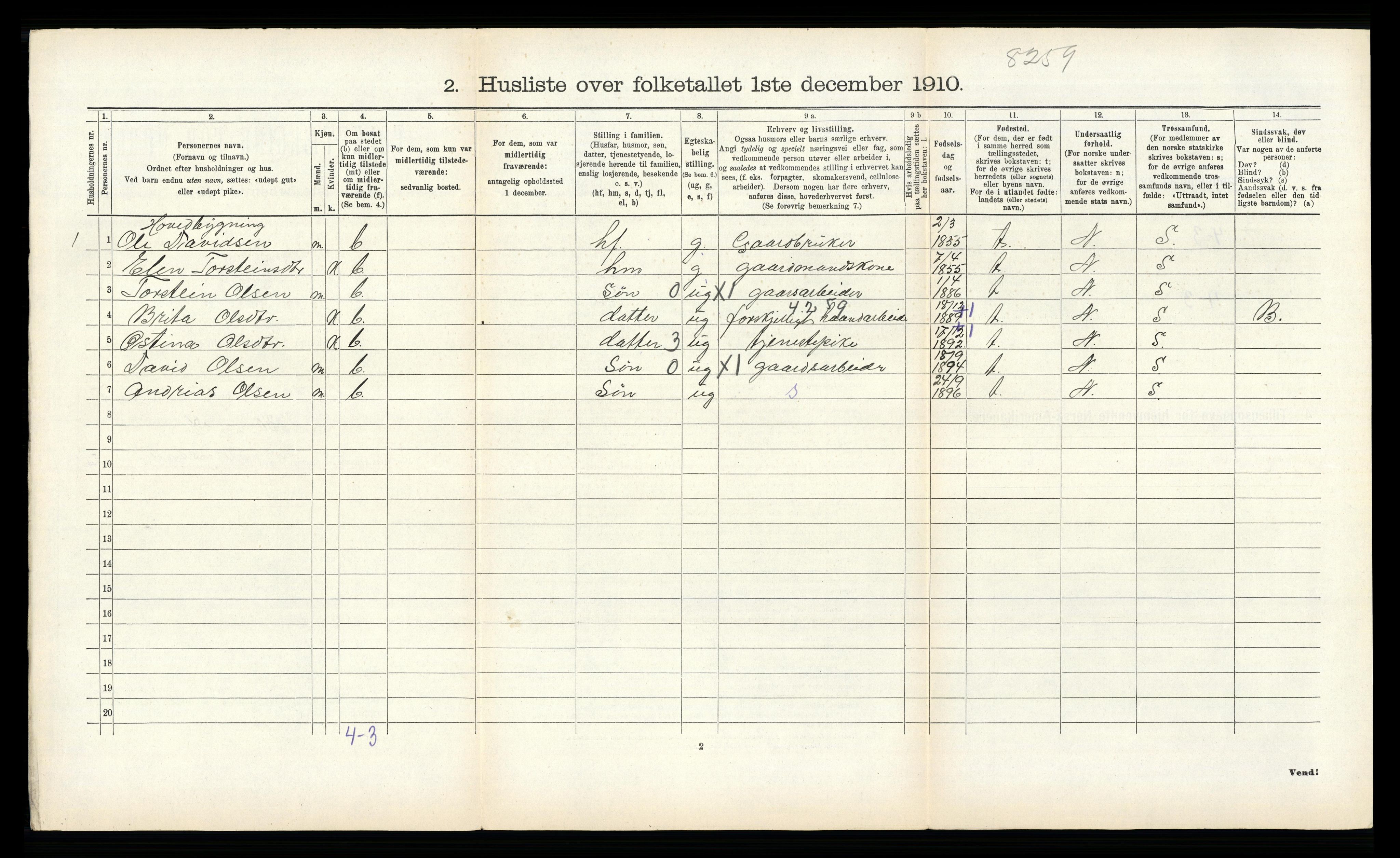 RA, 1910 census for Aurland, 1910, p. 624