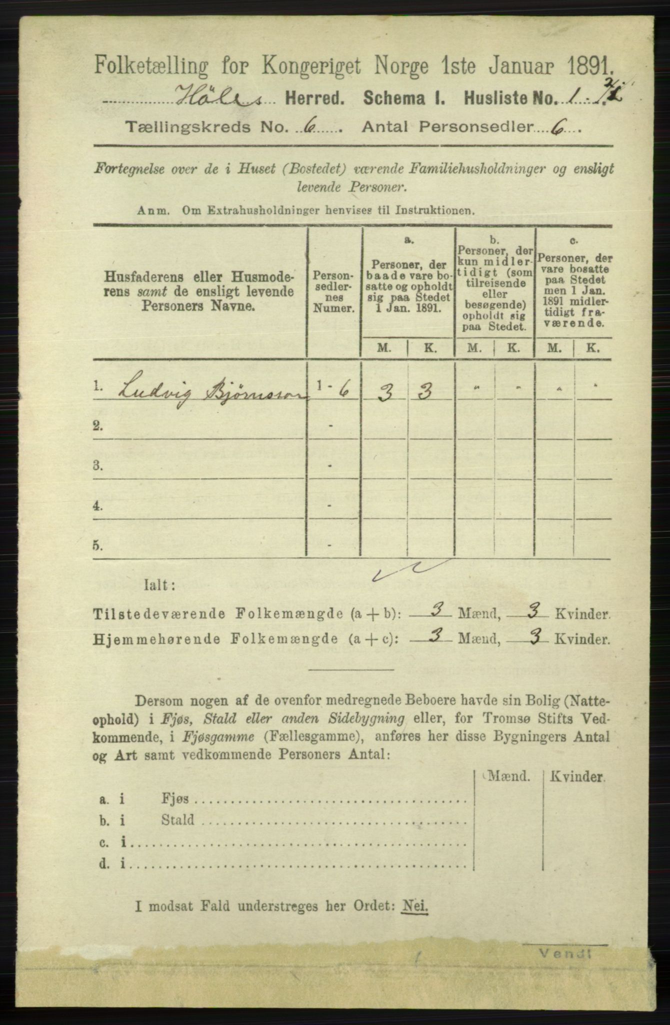 RA, 1891 census for 1128 Høle, 1891, p. 1276