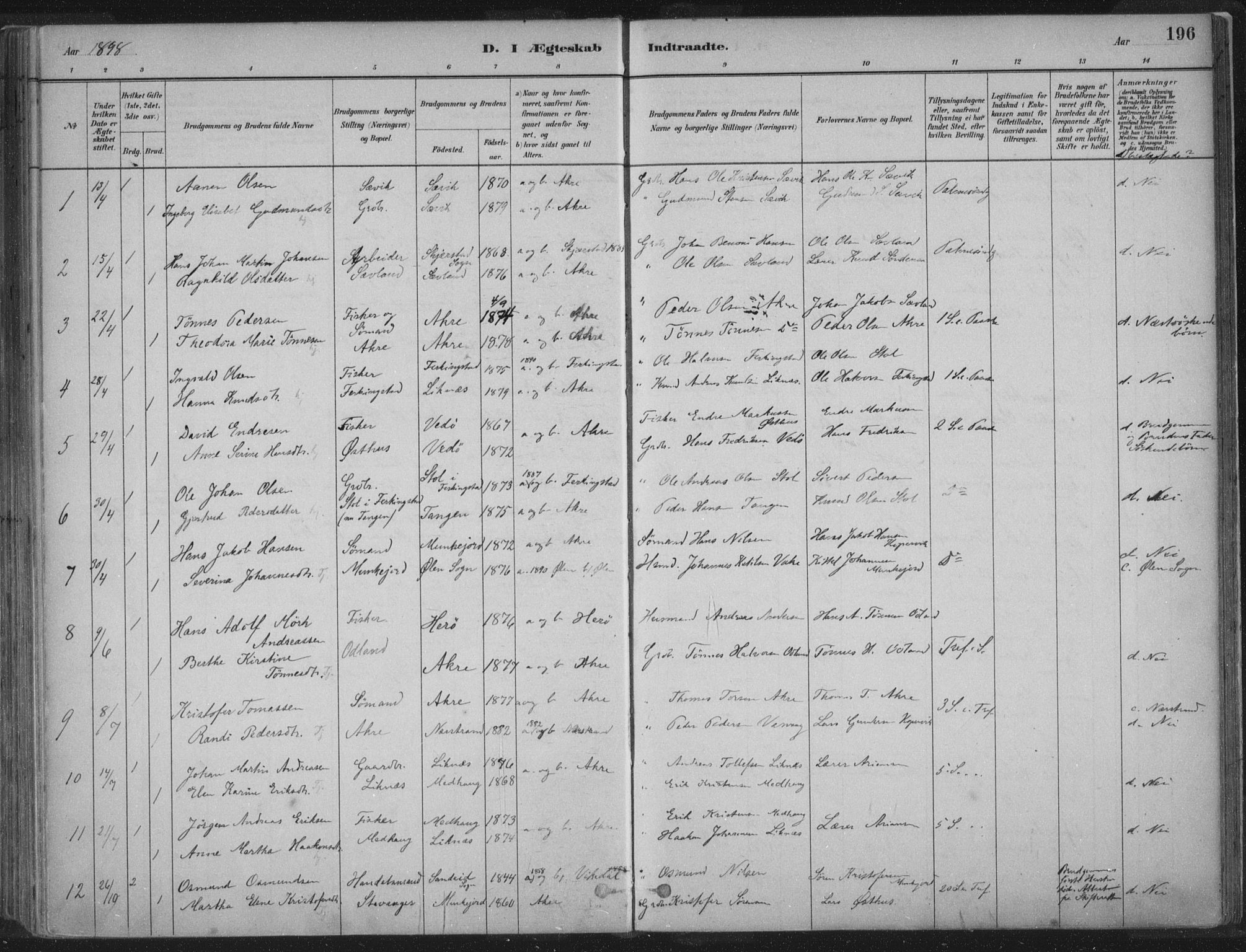 Kopervik sokneprestkontor, AV/SAST-A-101850/H/Ha/Haa/L0004: Parish register (official) no. A 4, 1882-1905, p. 196