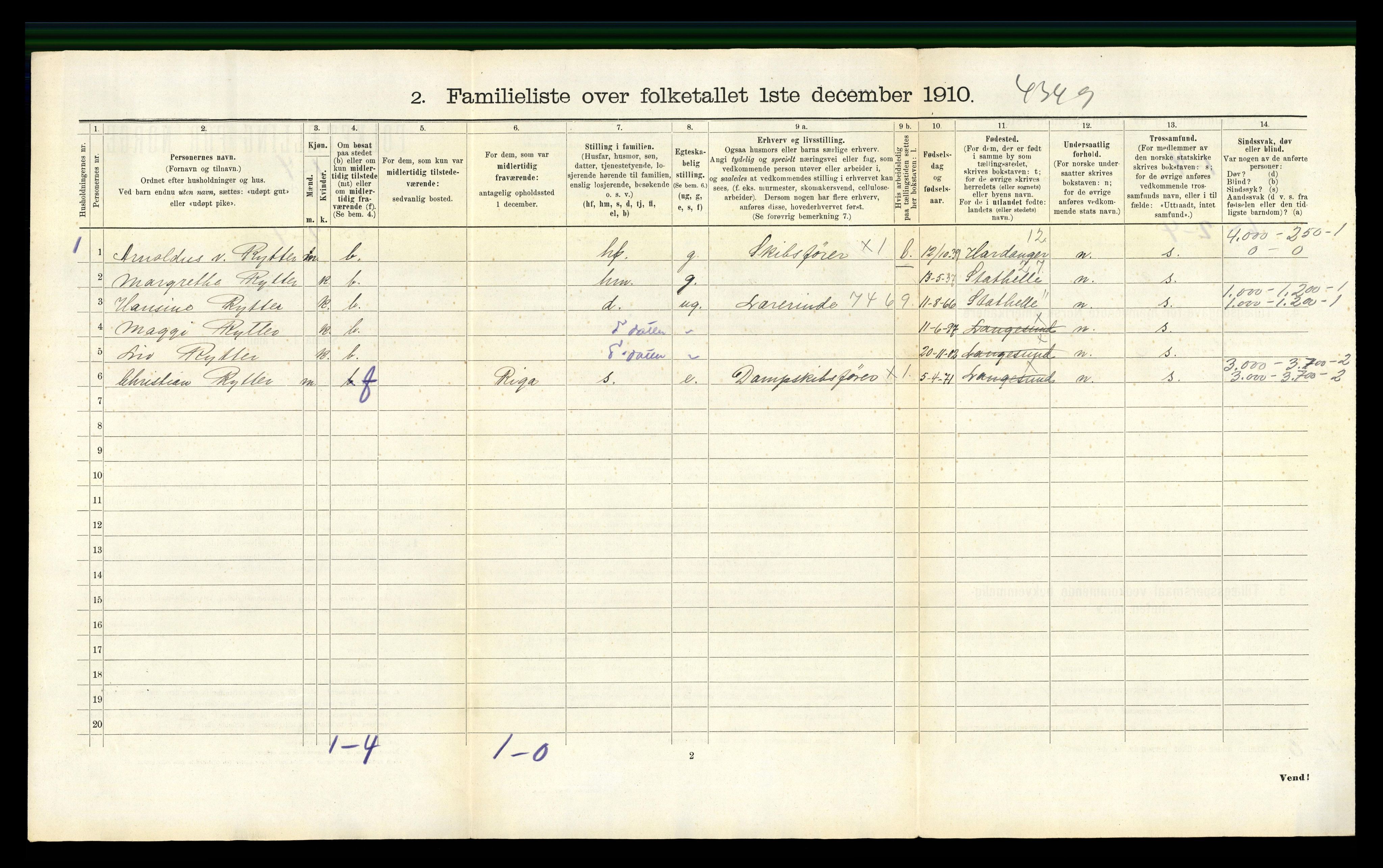 RA, 1910 census for Langesund, 1910, p. 964