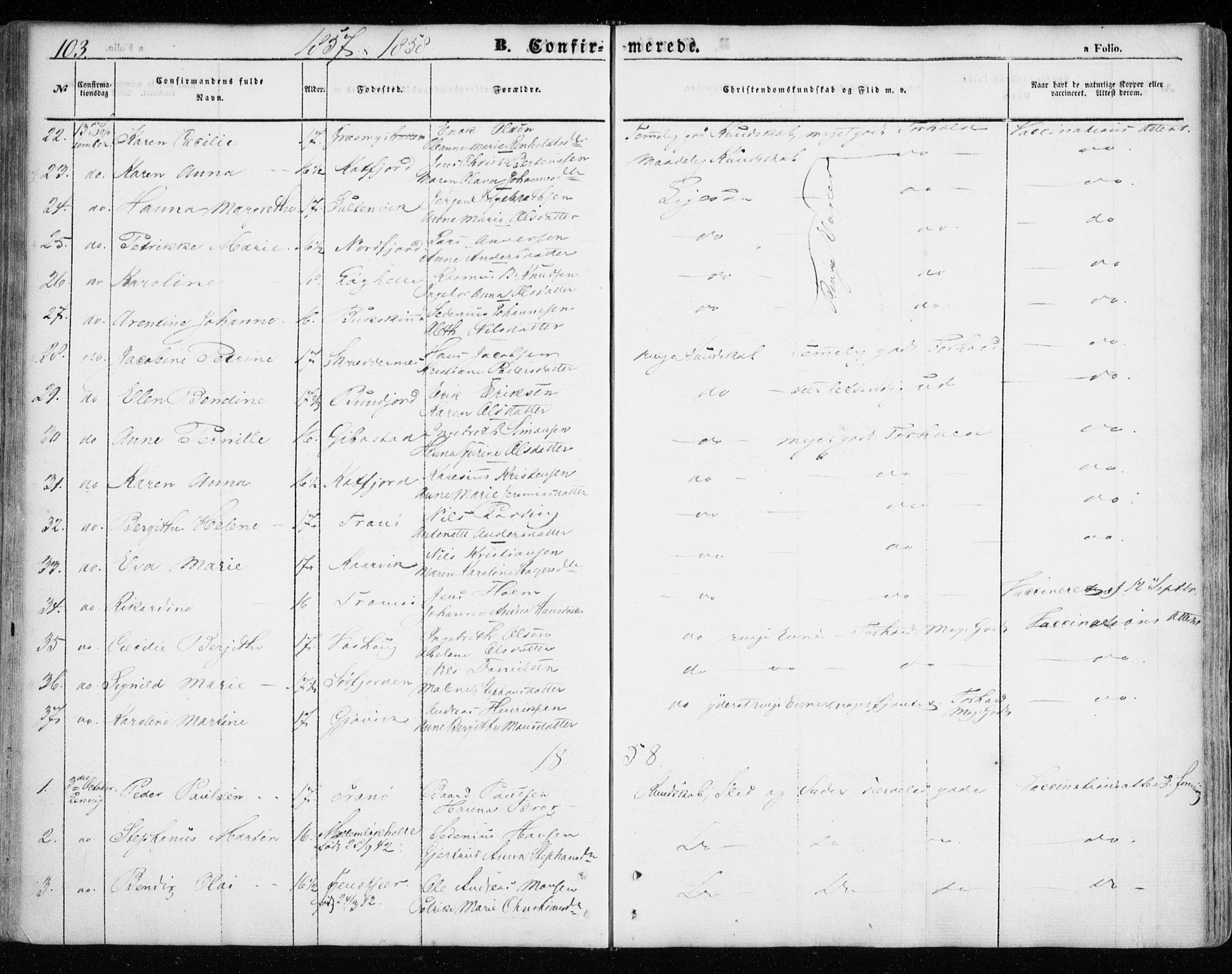 Lenvik sokneprestembete, SATØ/S-1310/H/Ha/Haa/L0007kirke: Parish register (official) no. 7, 1855-1865, p. 103