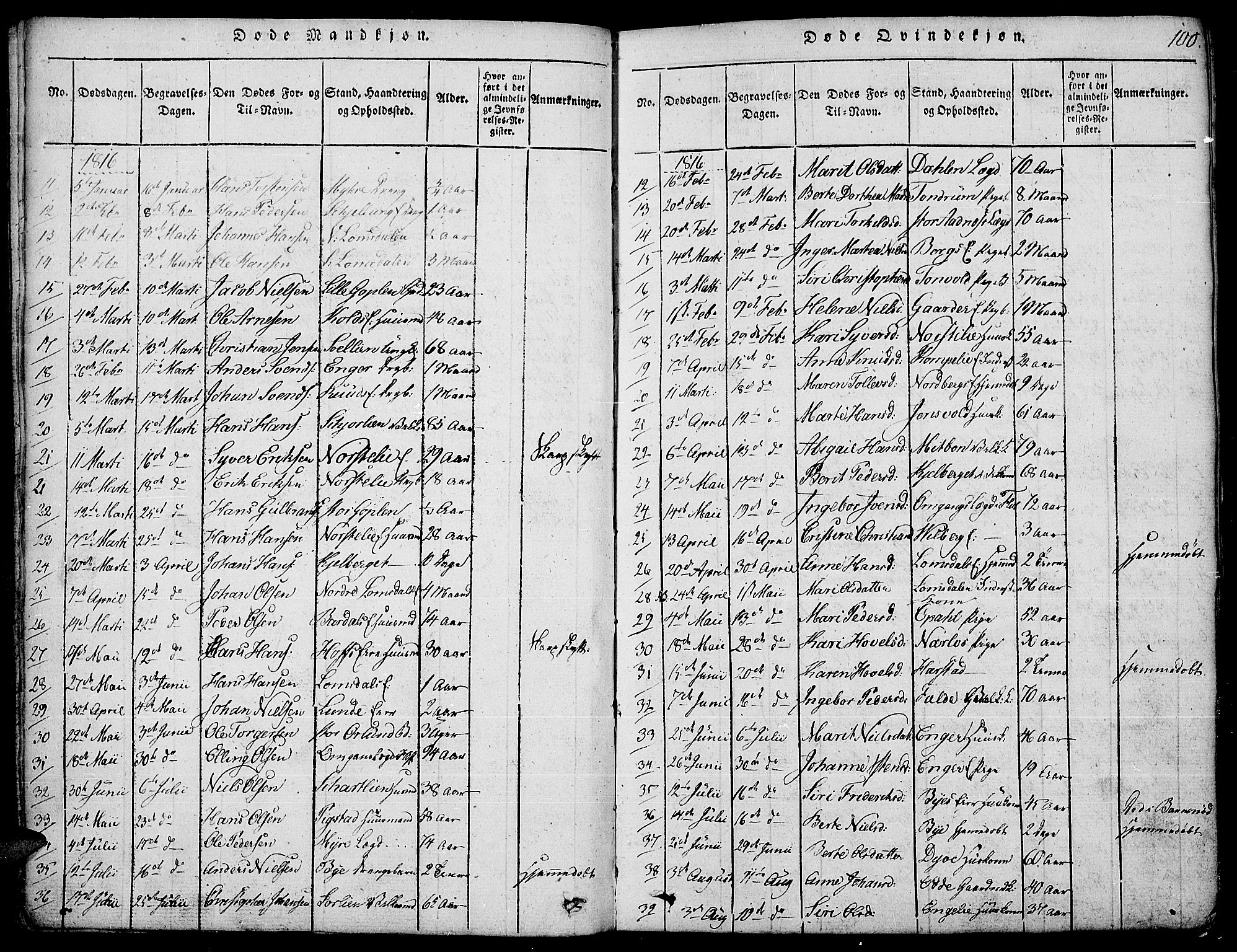 Land prestekontor, SAH/PREST-120/H/Ha/Hab/L0001: Parish register (copy) no. 1, 1814-1833, p. 100