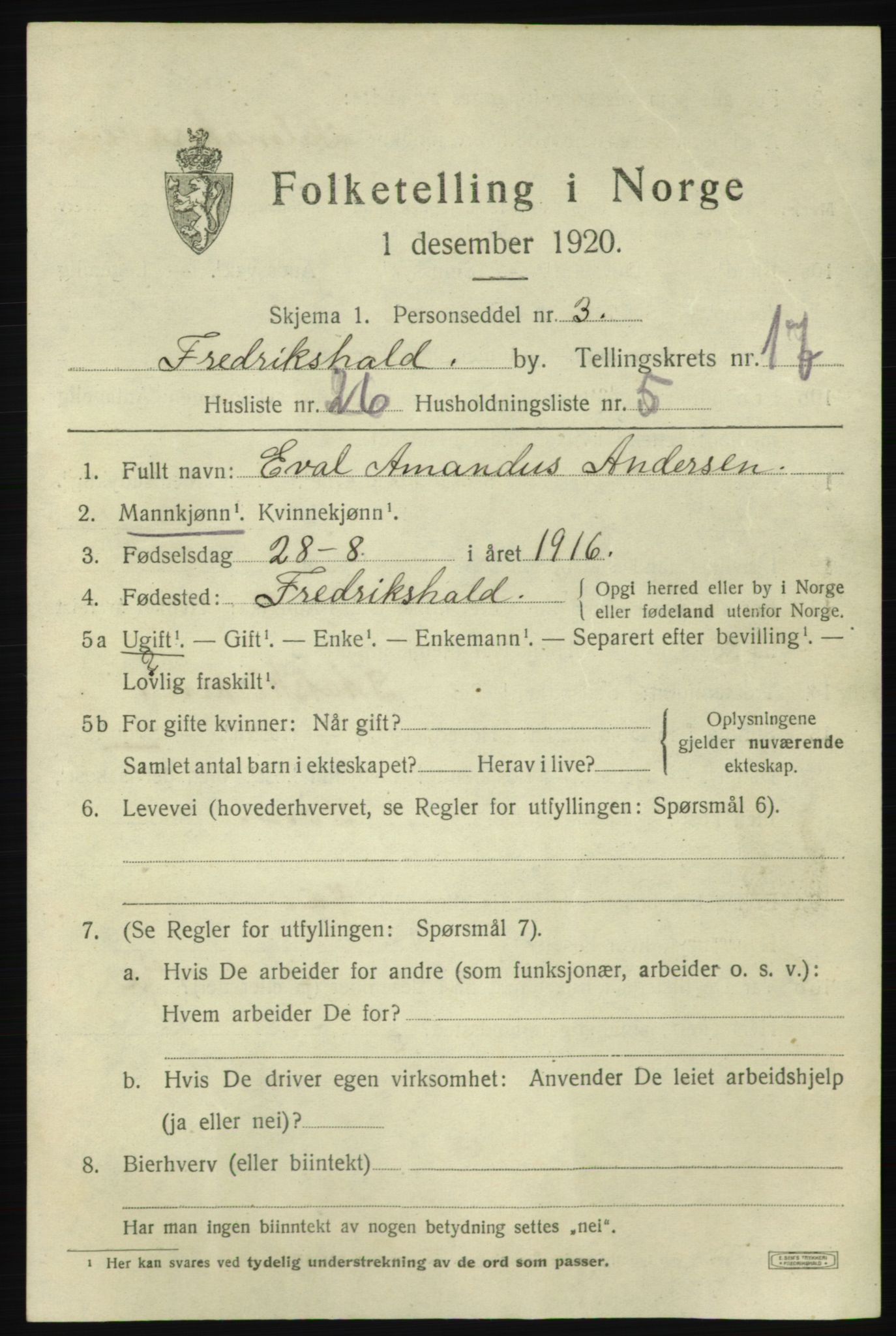 SAO, 1920 census for Fredrikshald, 1920, p. 26510