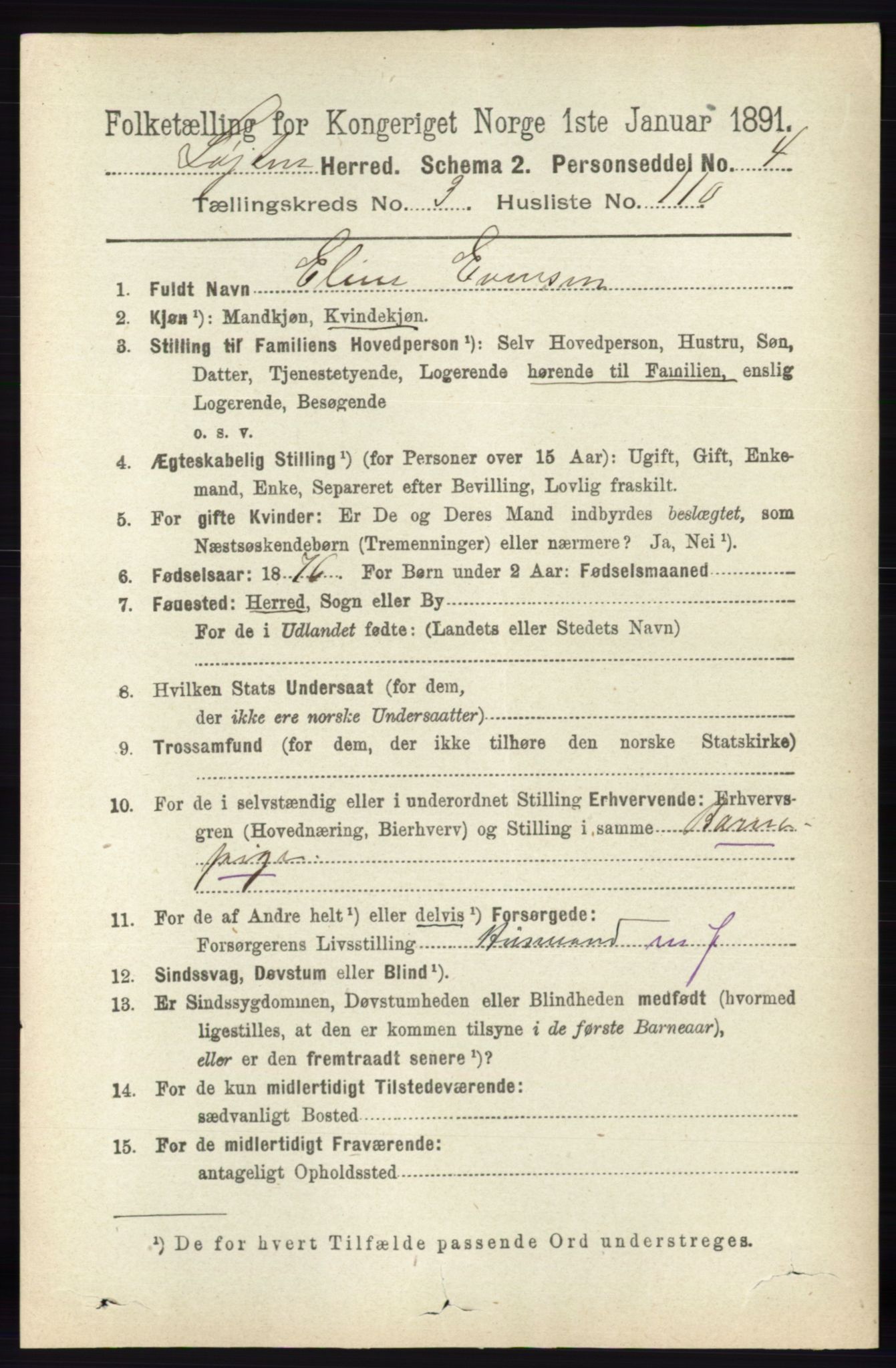 RA, 1891 census for 0415 Løten, 1891, p. 2662