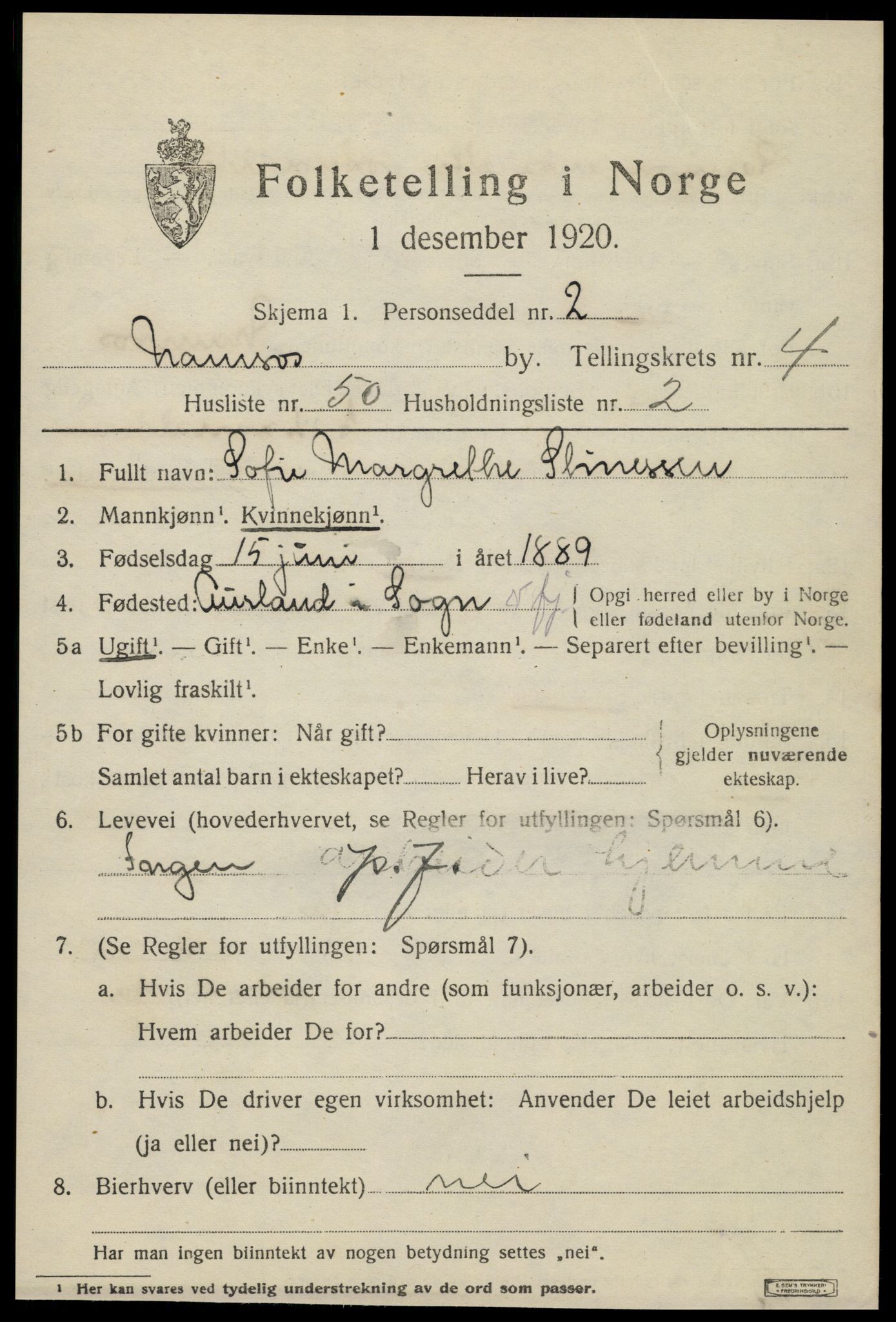 SAT, 1920 census for Namsos, 1920, p. 5629