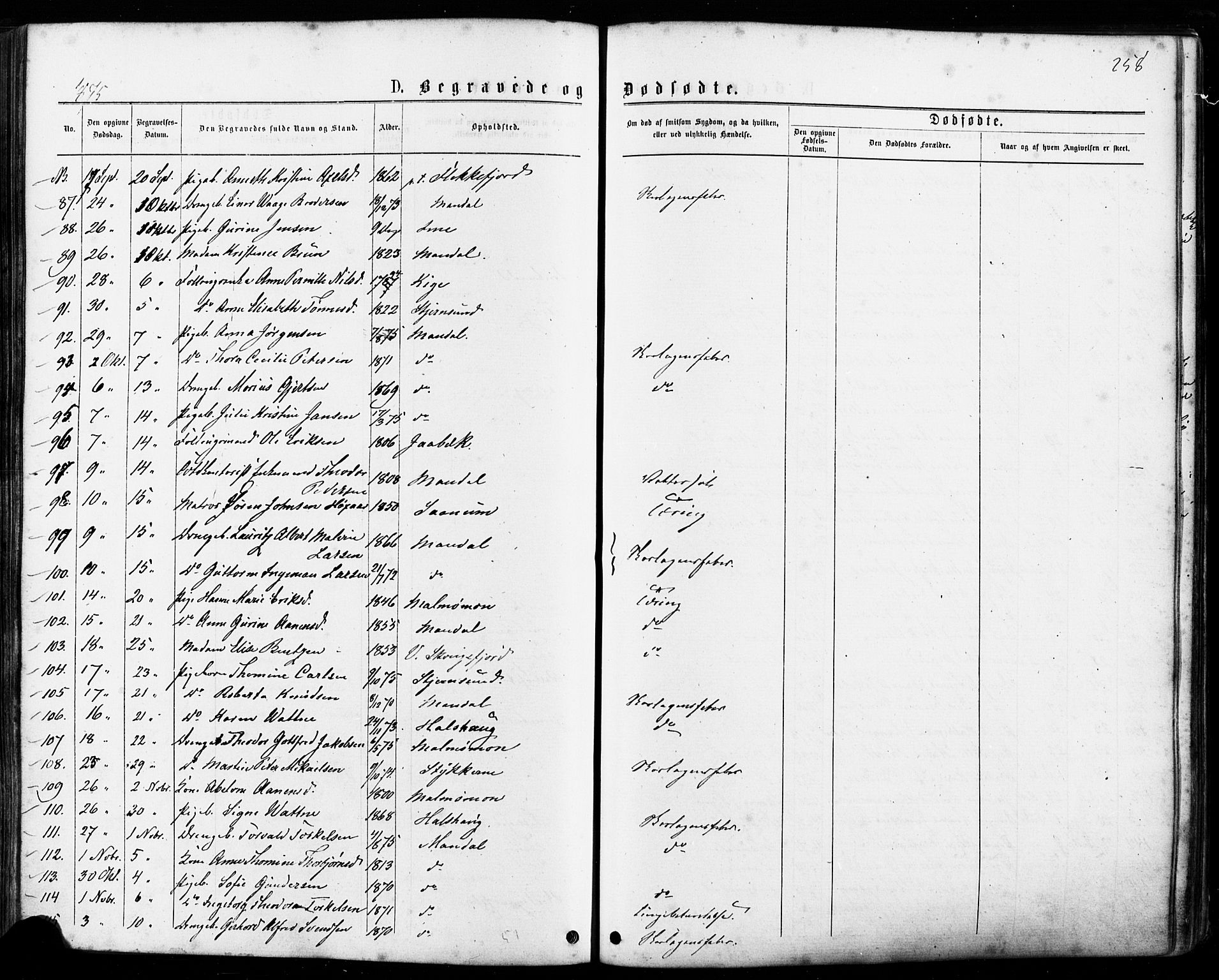 Mandal sokneprestkontor, AV/SAK-1111-0030/F/Fa/Faa/L0015: Parish register (official) no. A 15, 1873-1879, p. 258