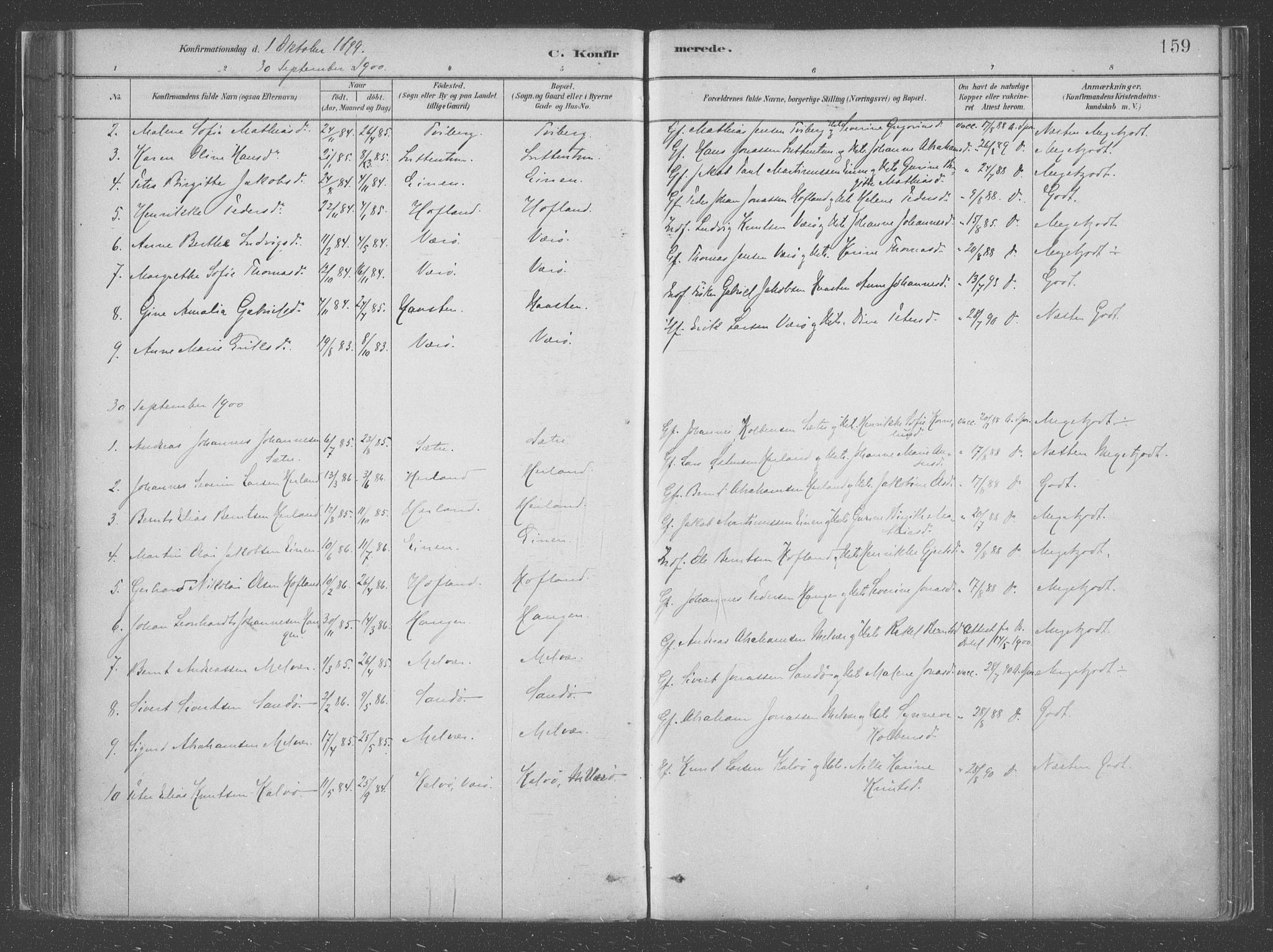 Askvoll sokneprestembete, SAB/A-79501/H/Haa/Haac/L0001: Parish register (official) no. C  1, 1879-1922, p. 159