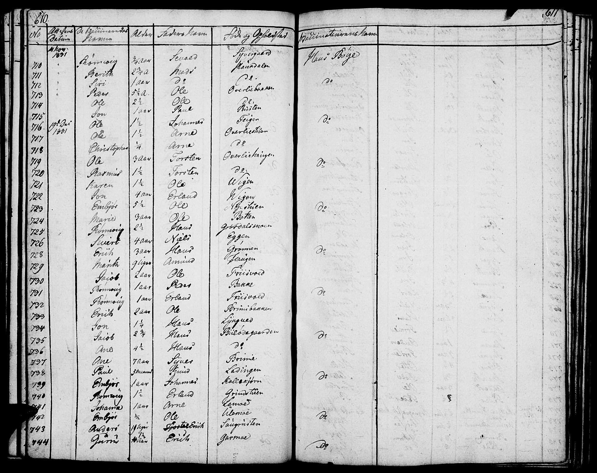 Lom prestekontor, SAH/PREST-070/K/L0005: Parish register (official) no. 5, 1825-1837, p. 610-611