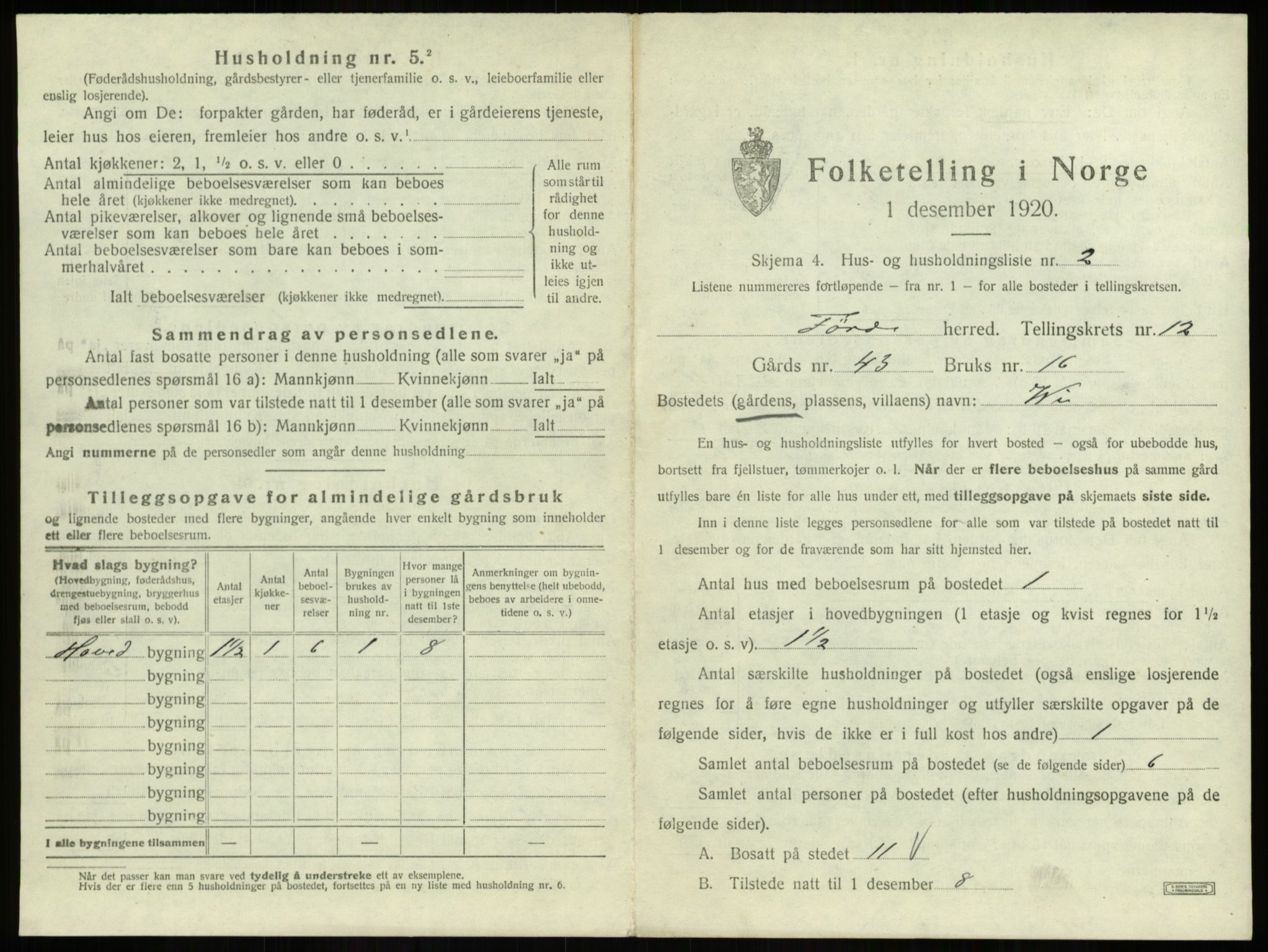 SAB, 1920 census for Førde, 1920, p. 632