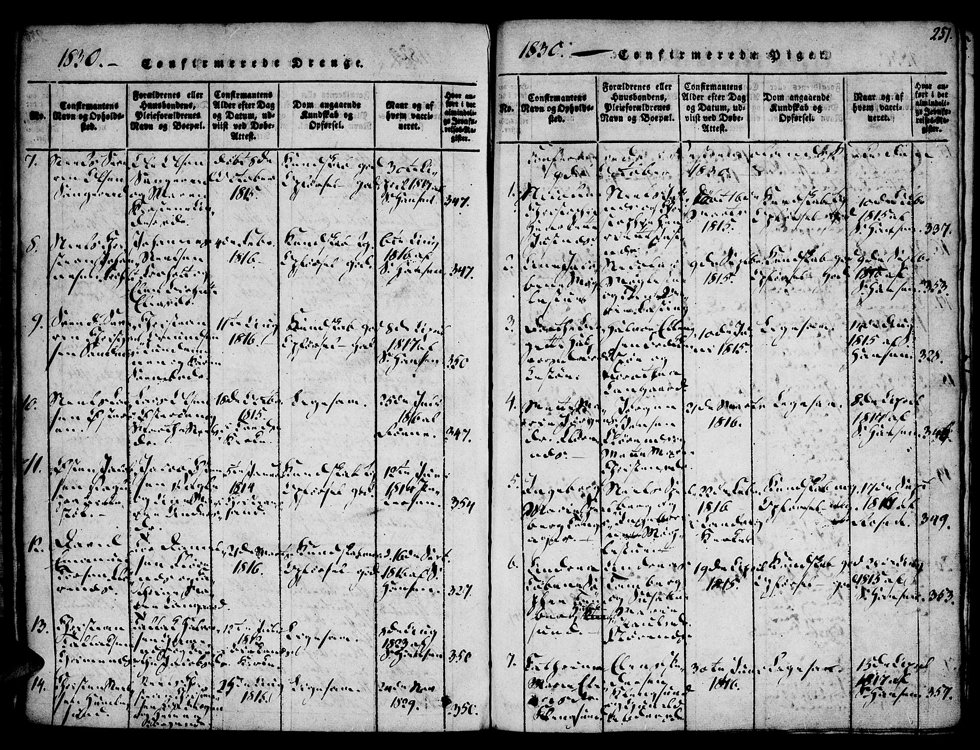 Vestre Moland sokneprestkontor, SAK/1111-0046/F/Fa/Fab/L0003: Parish register (official) no. A 3, 1816-1843, p. 251