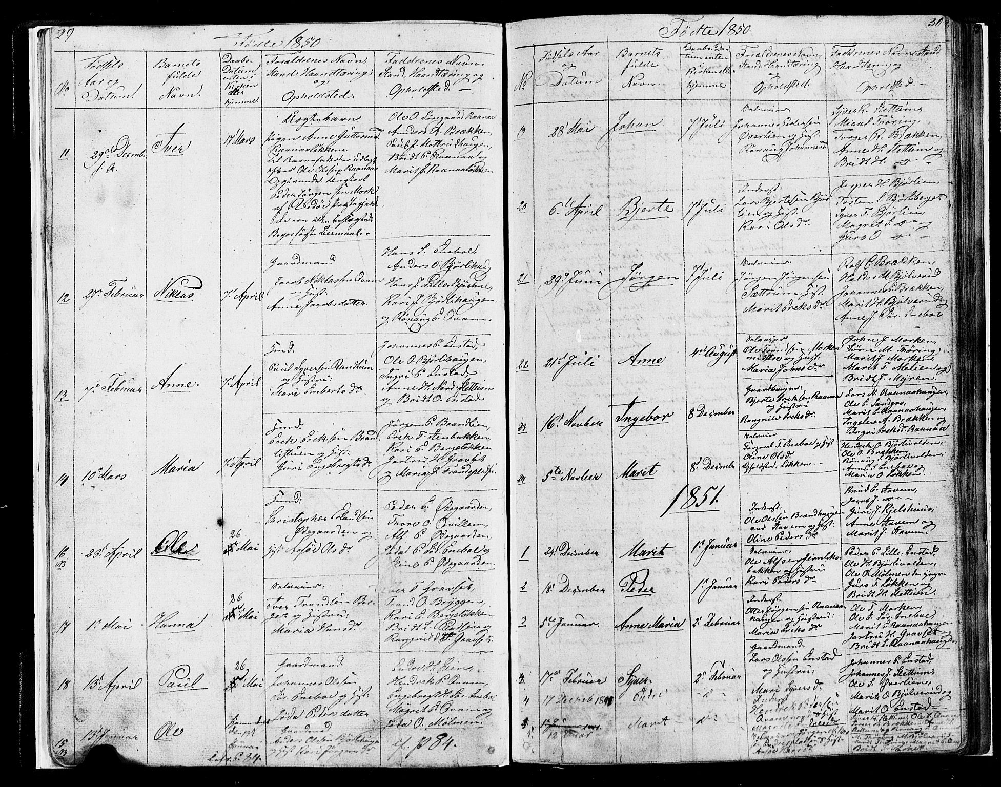 Lesja prestekontor, SAH/PREST-068/H/Ha/Hab/L0004: Parish register (copy) no. 4, 1842-1871, p. 29-30
