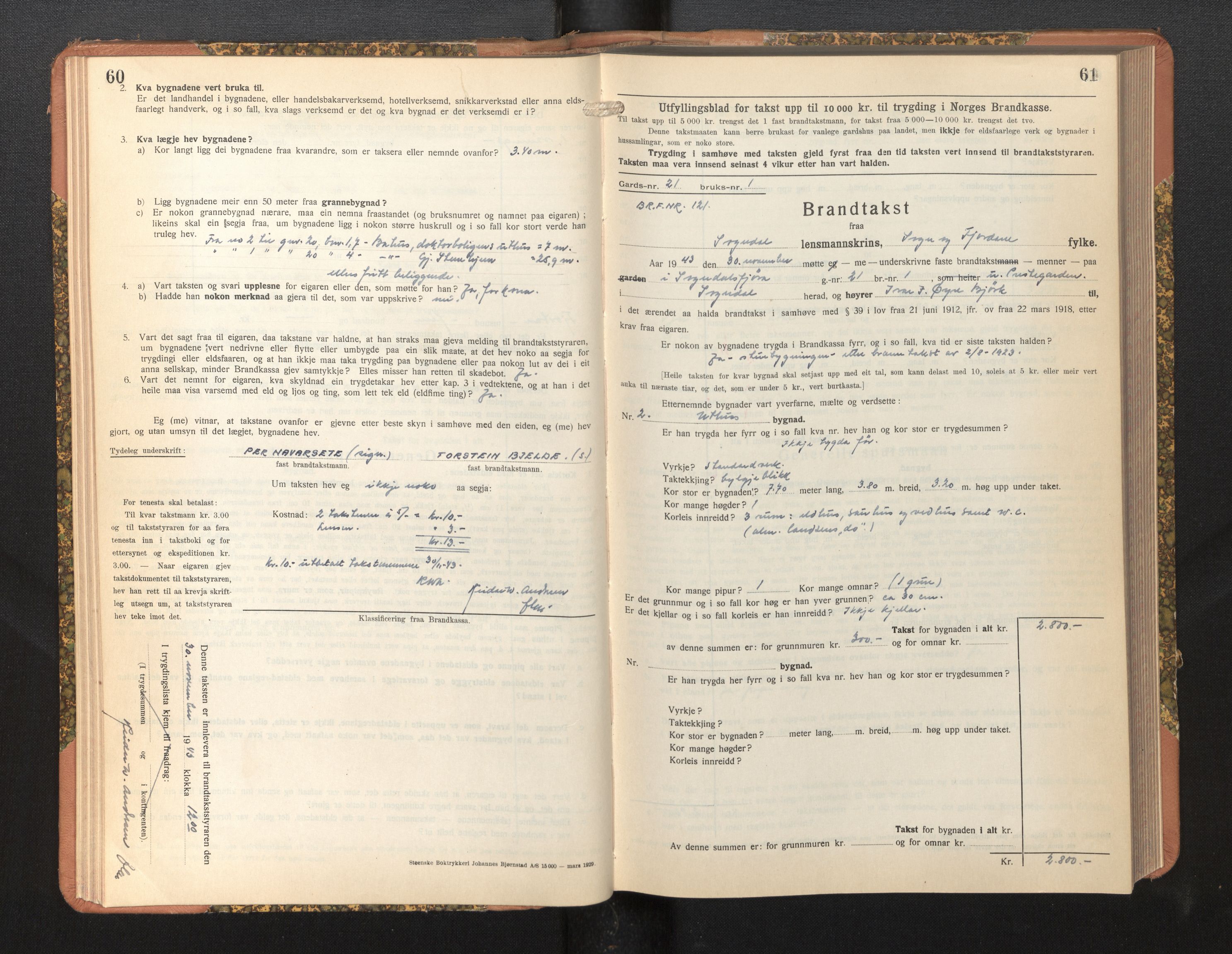 Lensmannen i Sogndal, AV/SAB-A-29901/0012/L0019: Branntakstprotokoll, Sogndalsfjøra, skjematakst, 1944-1954, p. 60-61