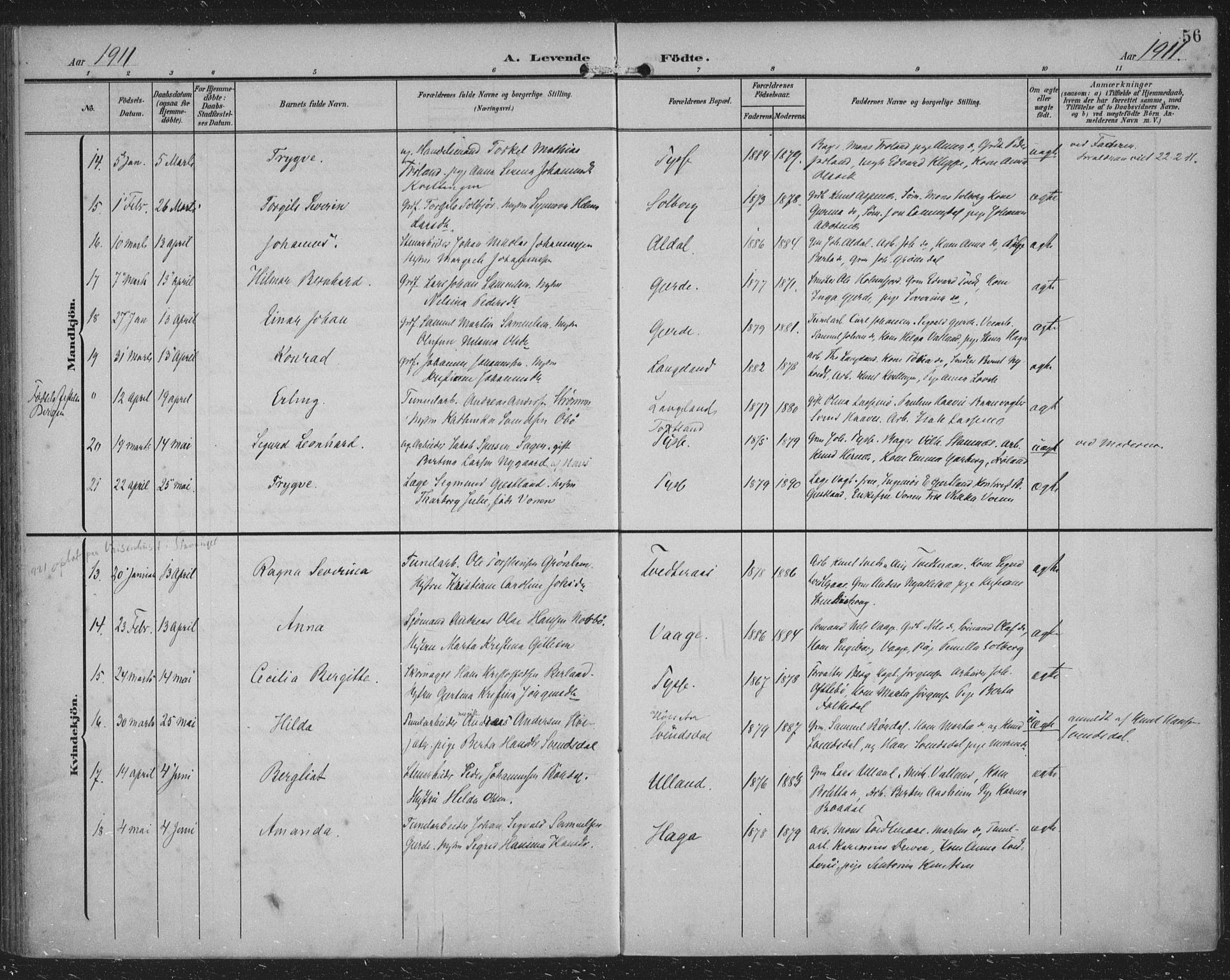Samnanger Sokneprestembete, SAB/A-77501/H/Haa: Parish register (official) no. A 2, 1902-1918, p. 56