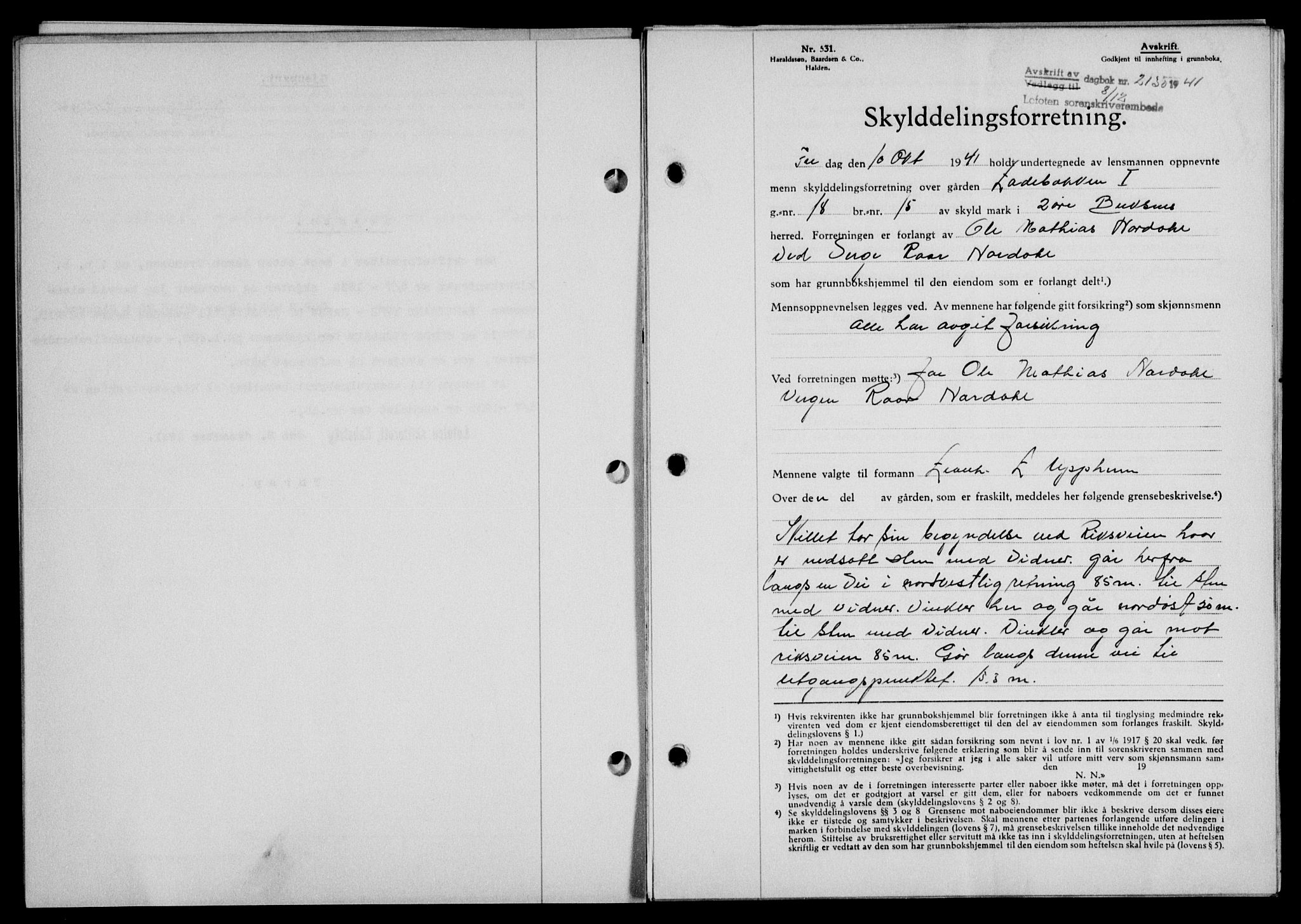 Lofoten sorenskriveri, SAT/A-0017/1/2/2C/L0009a: Mortgage book no. 9a, 1941-1942, Diary no: : 2130/1941