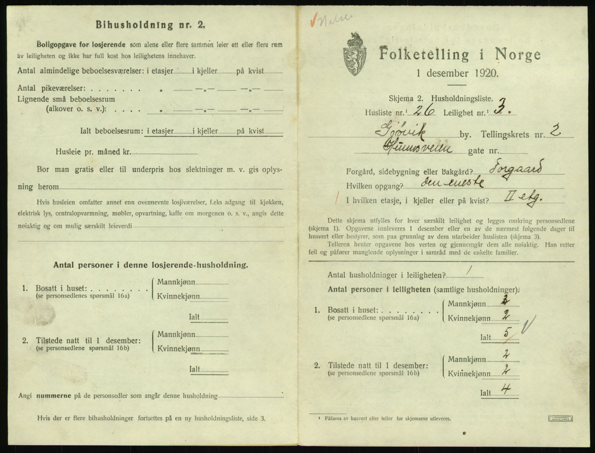 SAH, 1920 census for Gjøvik, 1920, p. 1178