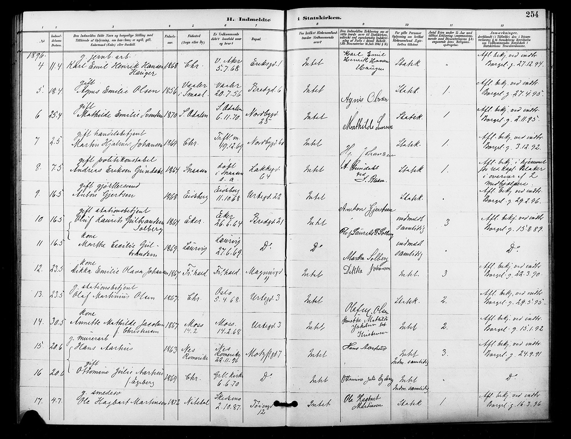 Grønland prestekontor Kirkebøker, AV/SAO-A-10848/F/Fa/L0011: Parish register (official) no. 11, 1892-1907, p. 254