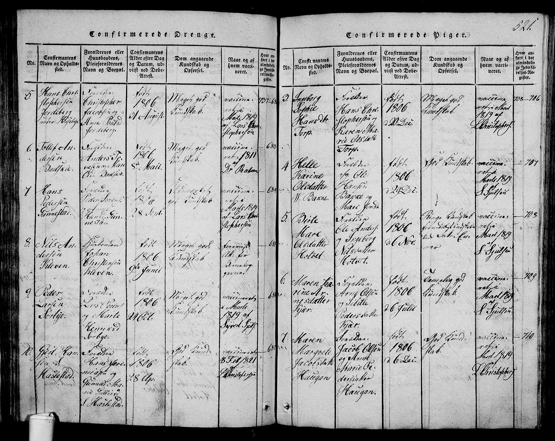 Våle kirkebøker, AV/SAKO-A-334/G/Ga/L0001: Parish register (copy) no. I 1, 1814-1824, p. 520-521