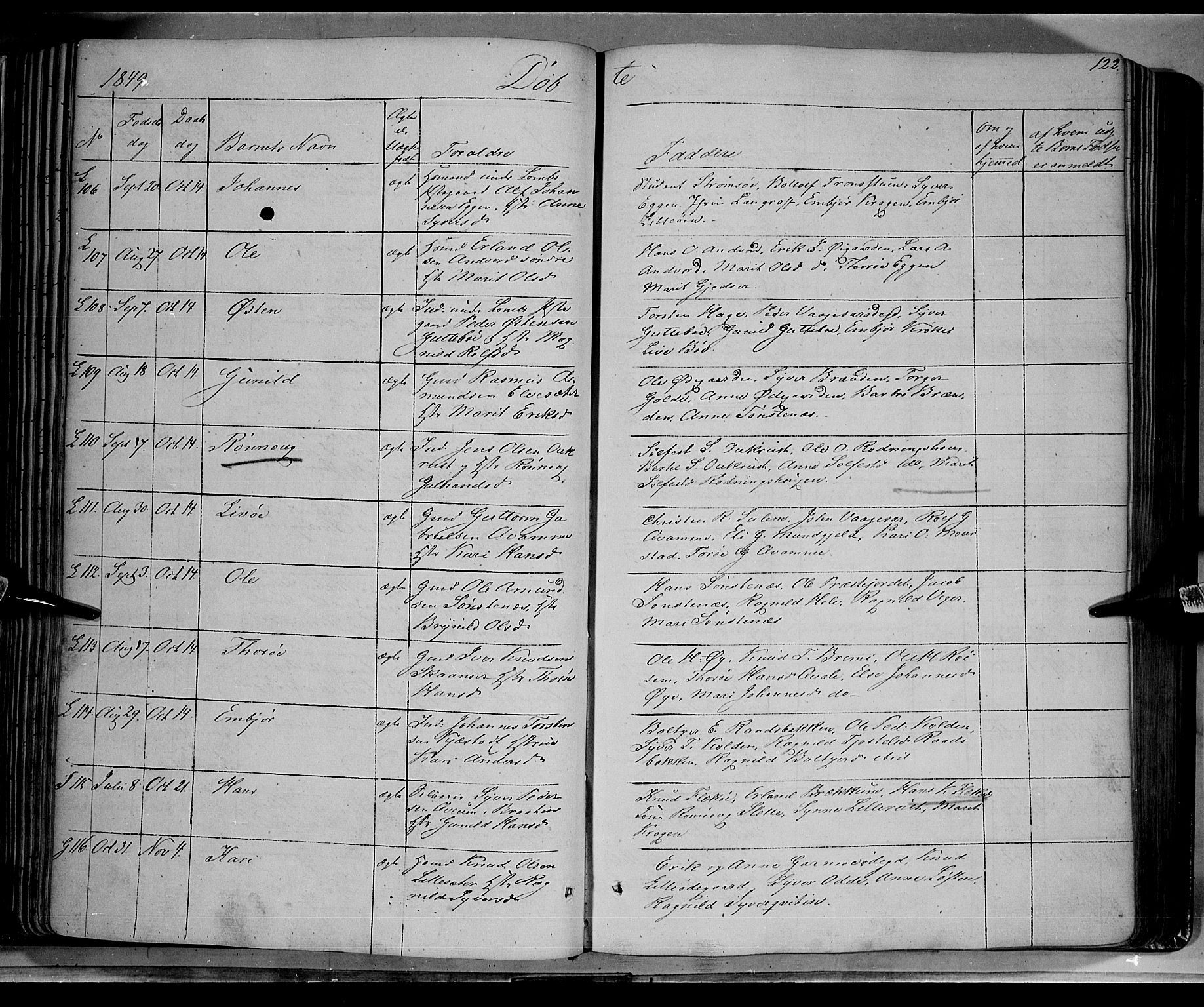 Lom prestekontor, AV/SAH-PREST-070/K/L0006: Parish register (official) no. 6A, 1837-1863, p. 122