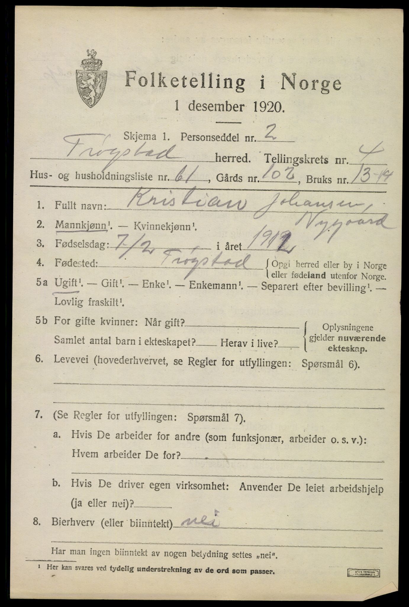 SAO, 1920 census for Trøgstad, 1920, p. 5250