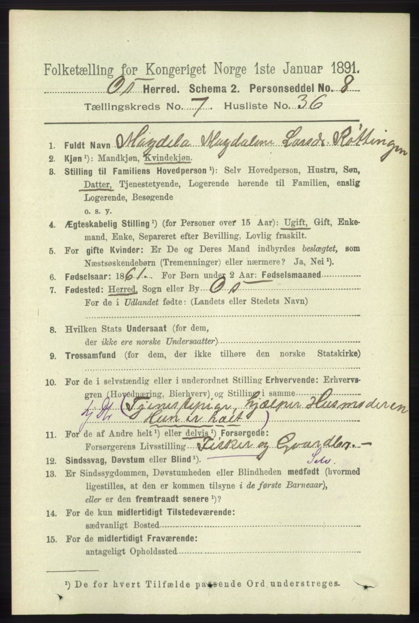 RA, 1891 census for 1243 Os, 1891, p. 1812