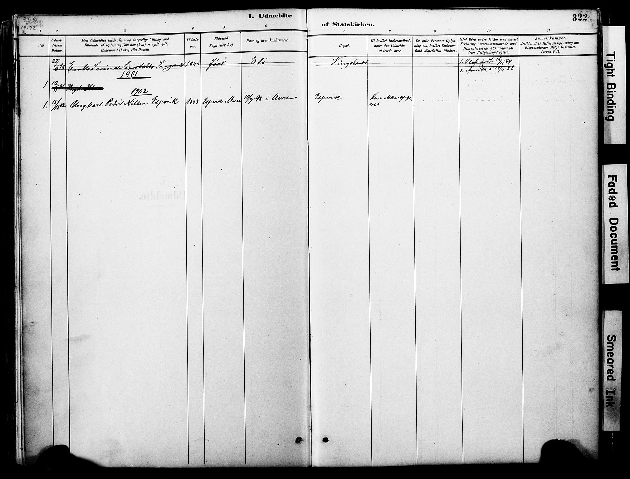 Ministerialprotokoller, klokkerbøker og fødselsregistre - Møre og Romsdal, AV/SAT-A-1454/578/L0907: Parish register (official) no. 578A06, 1887-1904, p. 322