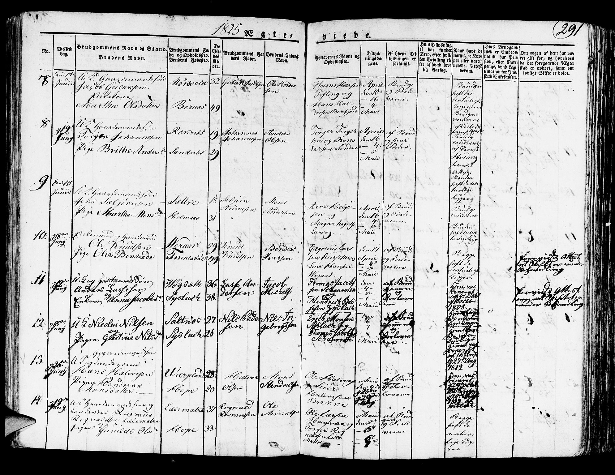 Lindås Sokneprestembete, SAB/A-76701/H/Haa: Parish register (official) no. A 8, 1823-1836, p. 291