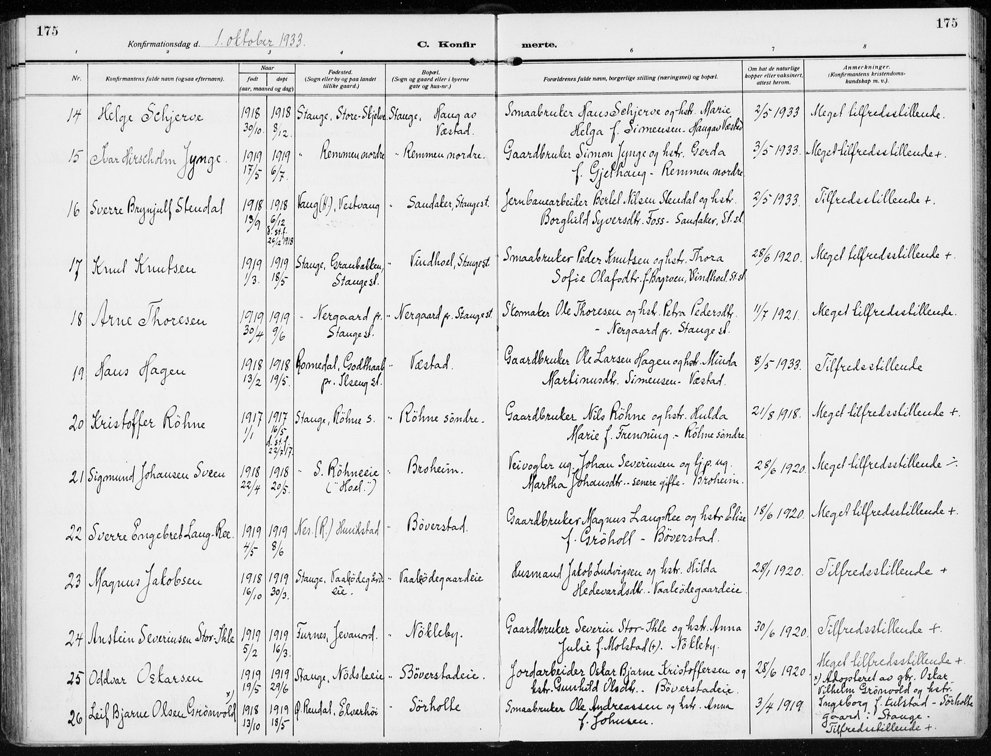 Stange prestekontor, AV/SAH-PREST-002/K/L0026: Parish register (official) no. 26, 1923-1937, p. 175