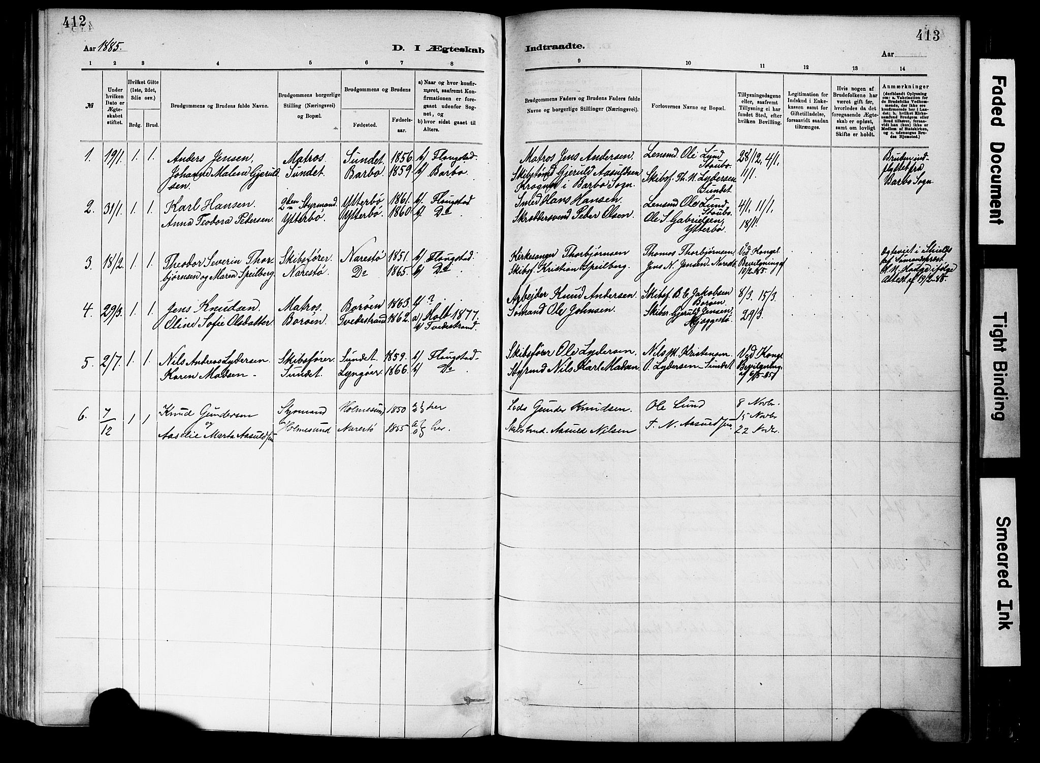Dypvåg sokneprestkontor, SAK/1111-0007/F/Fa/Fab/L0001: Parish register (official) no. A 1, 1885-1912, p. 412-413